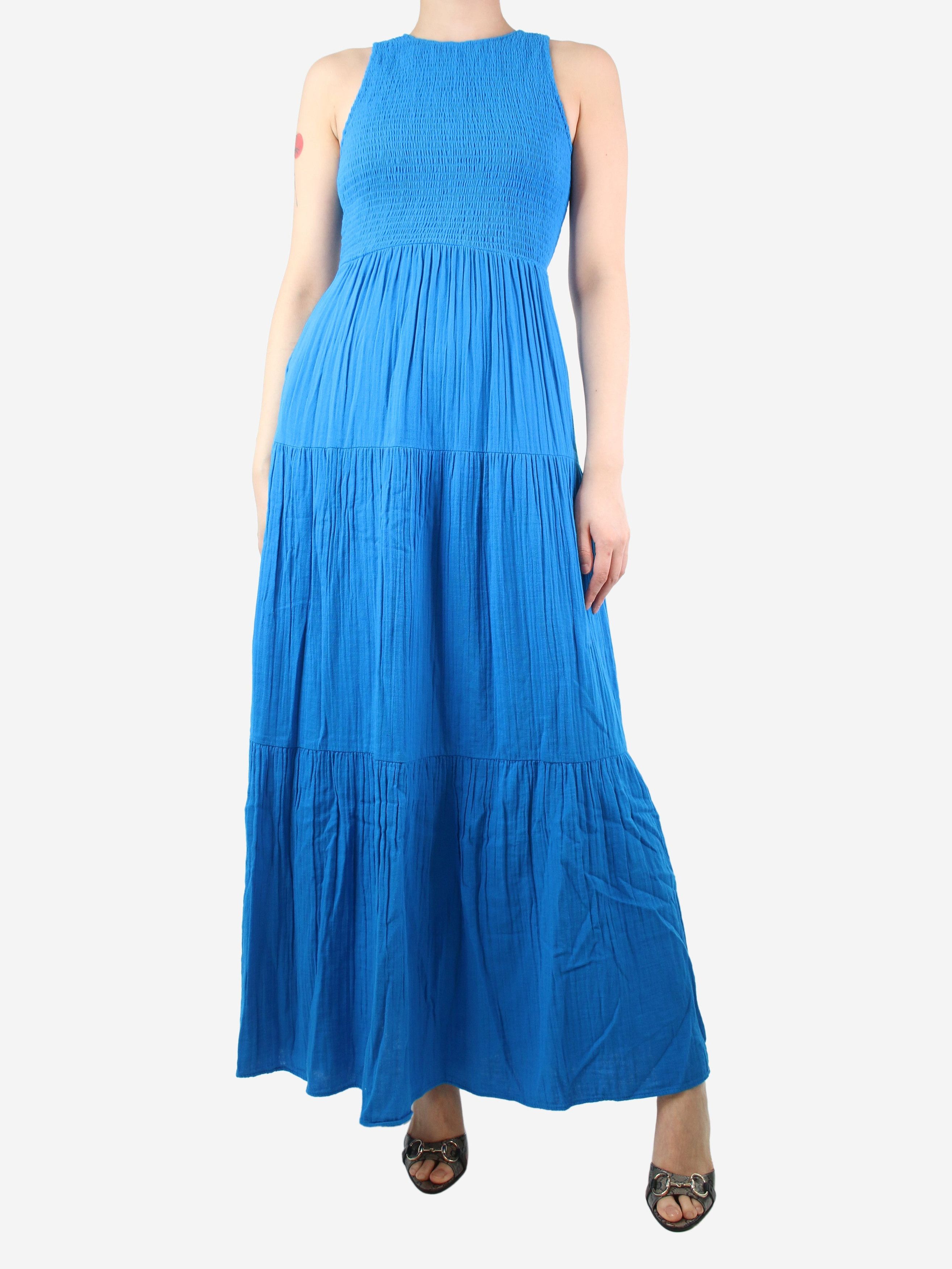 image of Me Em Blue Shirred Maxi Dress - Size Uk 8, Women's