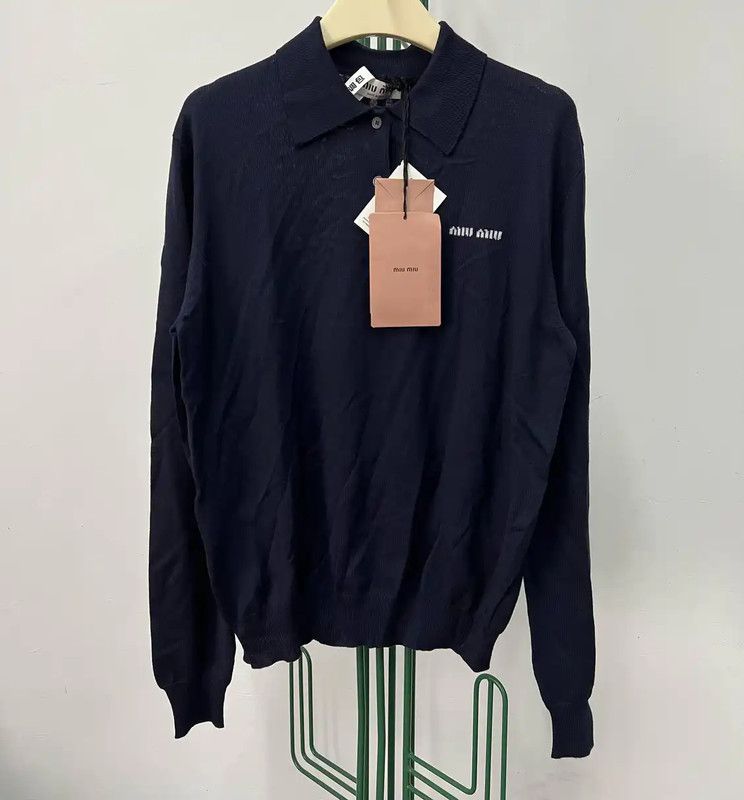 Miu Miu Miu Miu Blue Cotton Embroidered Long Sleeve Top 0089 Size M / US 6-8 / IT 42-44 - 1 Thumbnail