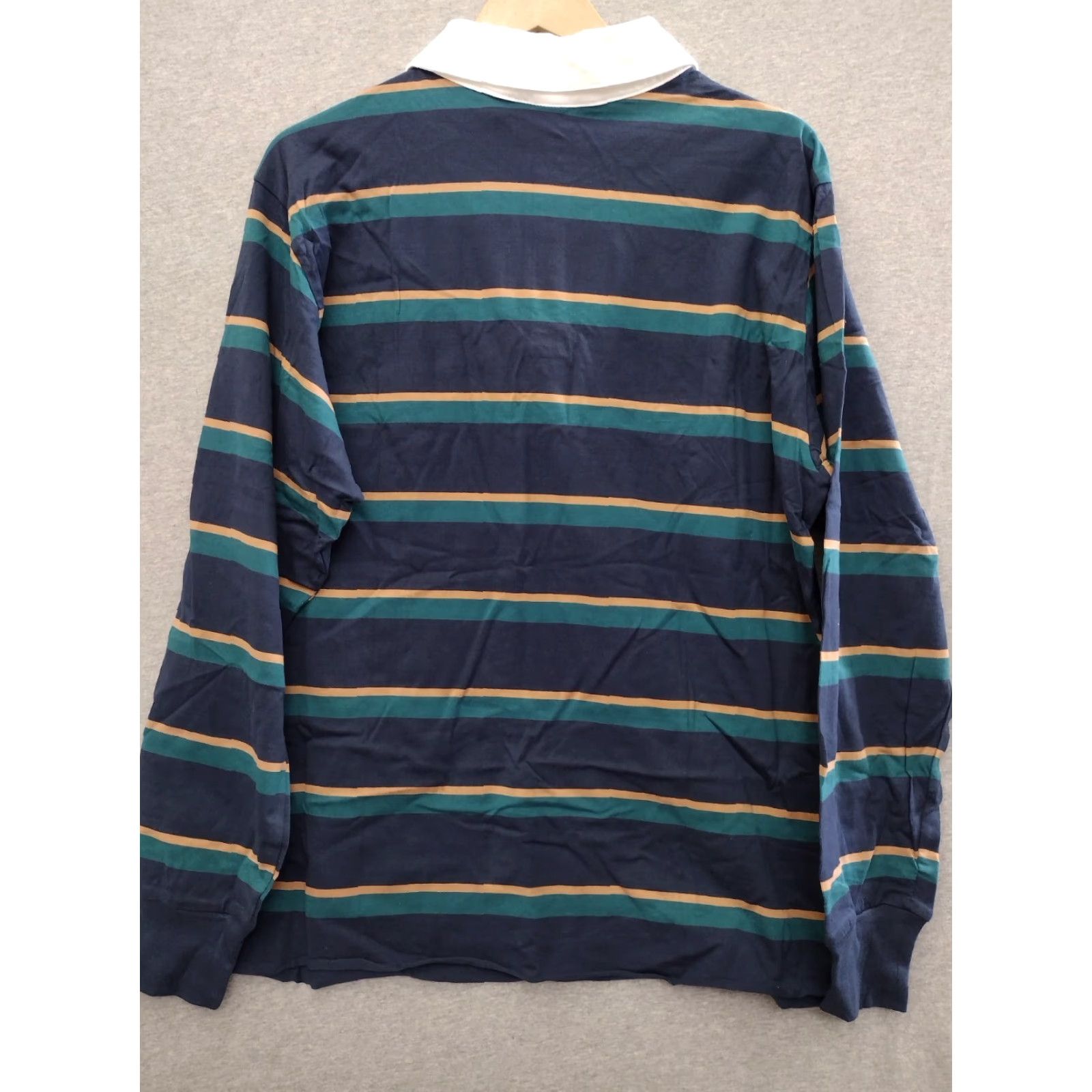 Vintage Wild Fable Polo Tee Shirt Navy Blue Teal Tan Stripes Long Sleeve Size L Women Polo Shirt Striped Preppy Size L / US 10 / IT 46 - 2 Thumbnail