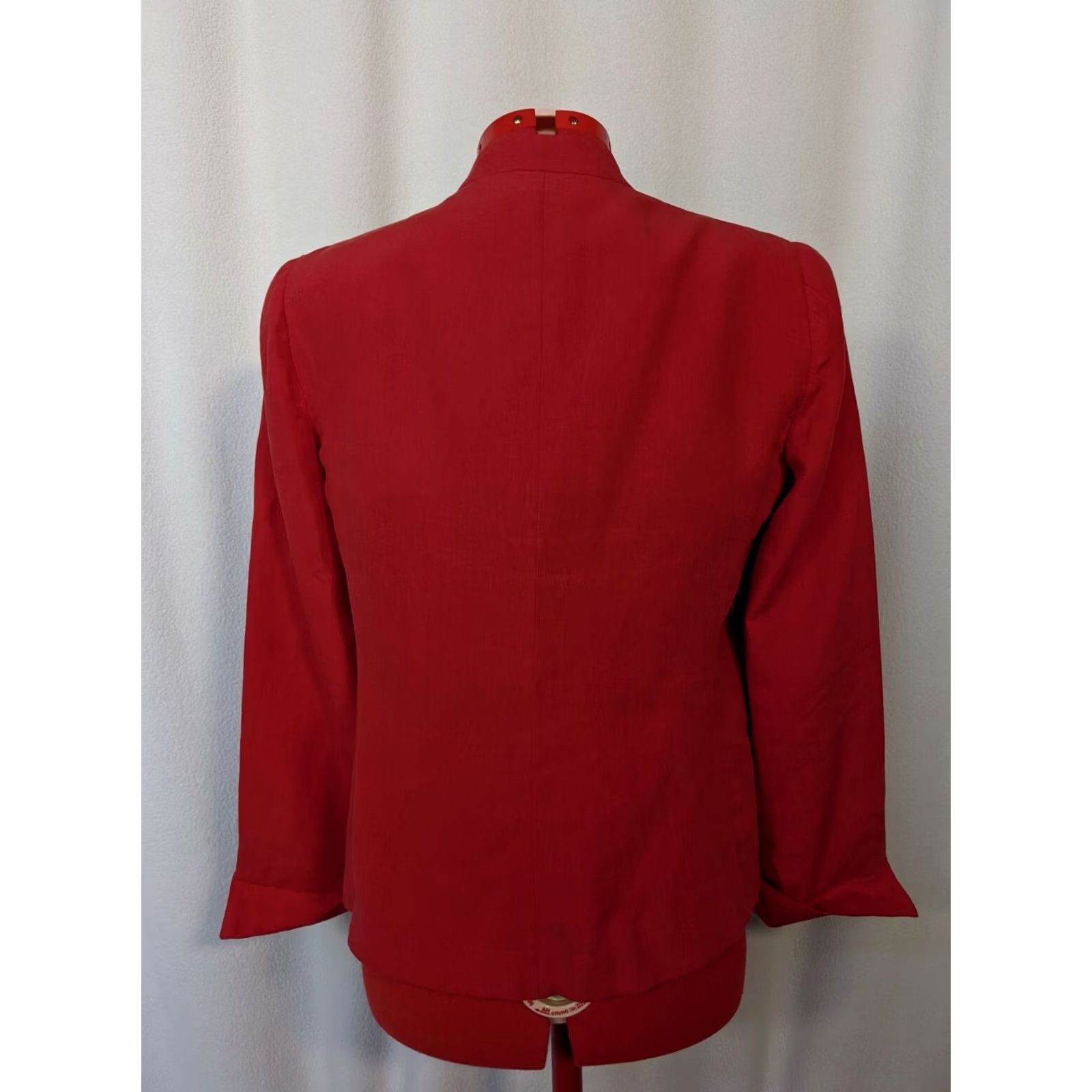 Giorgio Armani VINTAGE Giorgio Armani Collezioni Blazer Jacket Women 10 Red Linen Mandarin Neck Italy 2008 Spring Size L / US 10 / IT 46 - 3 Thumbnail