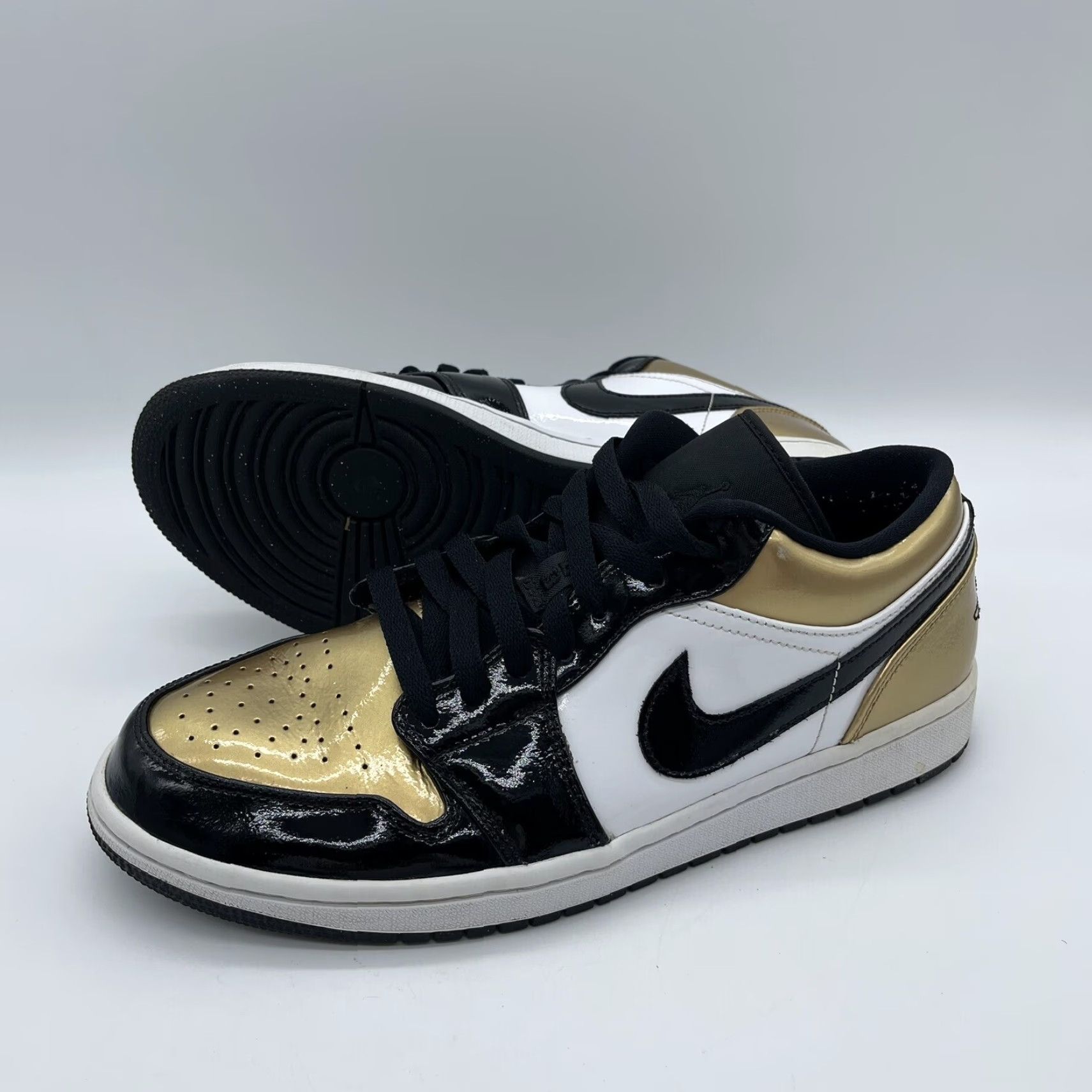 Jordan Brand Nike Air Jordan 1 Low Gold Toe Sneakers CQ9447-700 Men 10 Shoes Patent Leather Black White Gold Swoosh Wing Mens Shoes Size US 9 / EU 42 - 3 Thumbnail