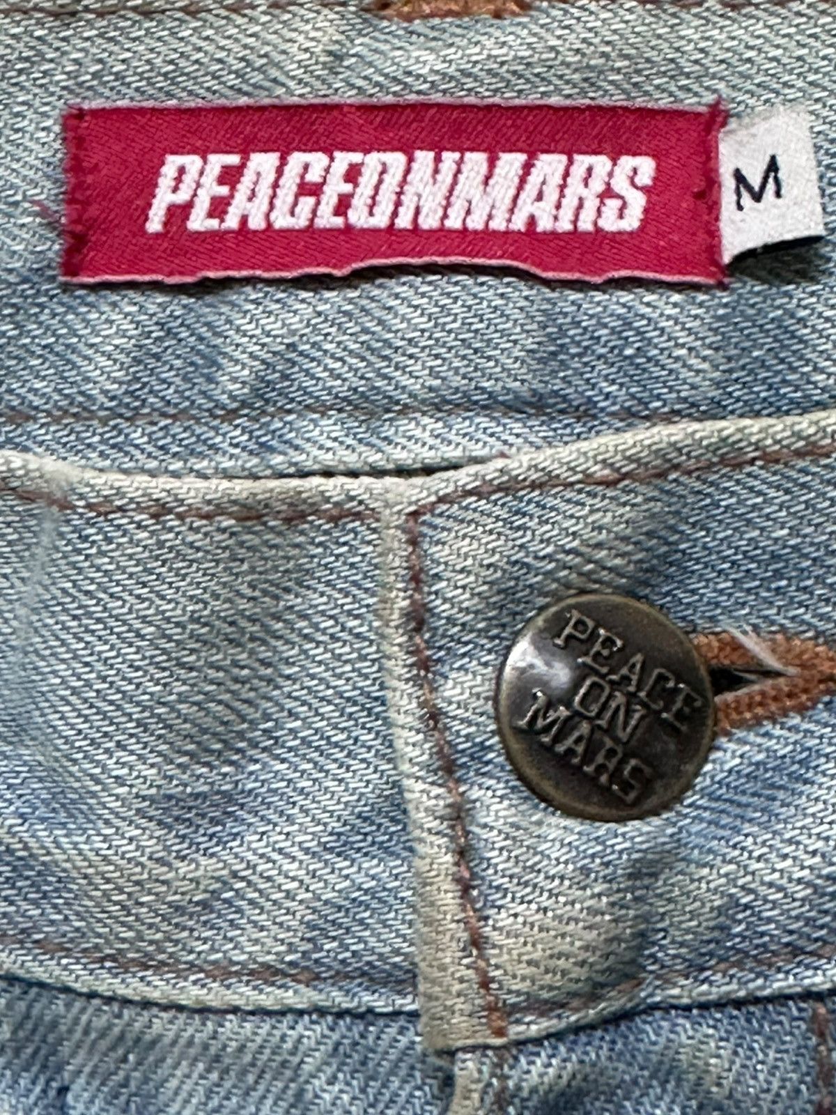 peaceminusone Vintage PeaceOnMars Flare Ripped Distressed Denim Size US 31 - 6 Thumbnail