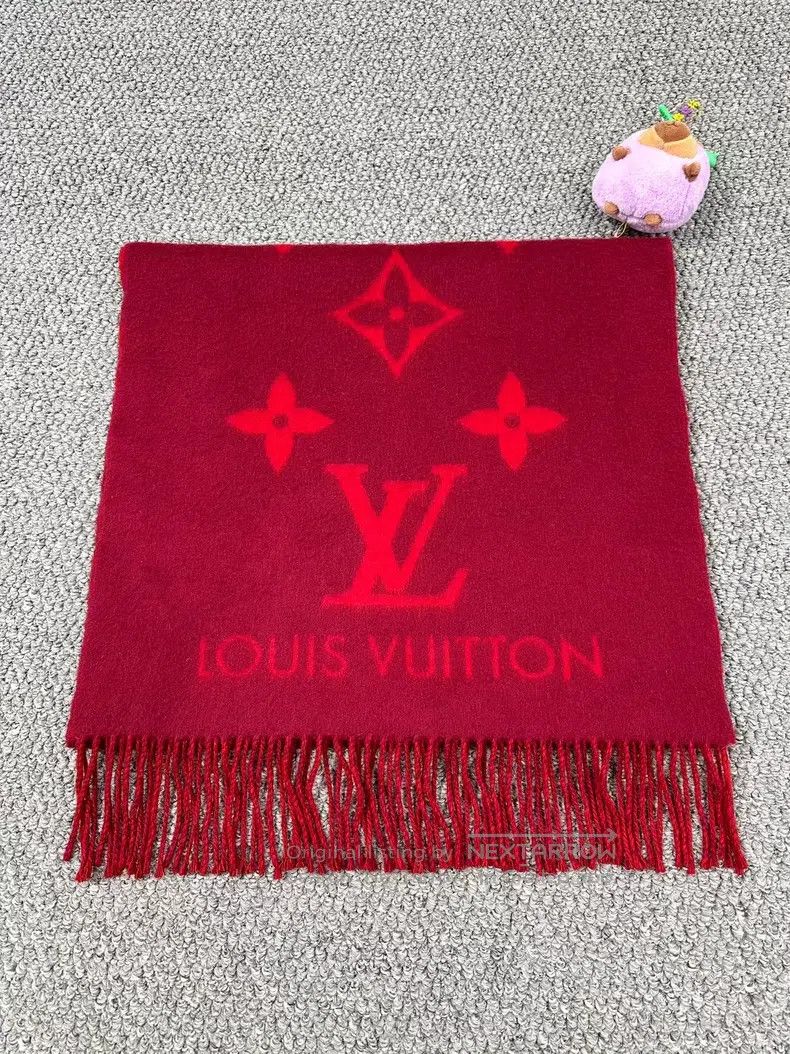 Louis Vuitton Louis Vuitton Red logo printed double-sided cashmere scarf Size ONE SIZE - 3 Thumbnail