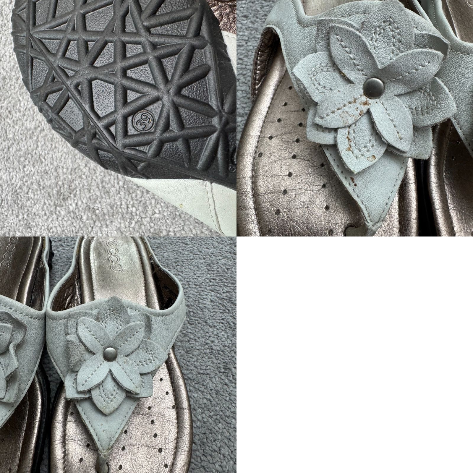 Ecco ECCO Sandal Womens 8-8.5 White Leather Flower Thong Slip On Flat Low Heel Bohemian Beach Designer Outdoor Casual Girls Womens Size US 8 / IT 38 - 8 Thumbnail