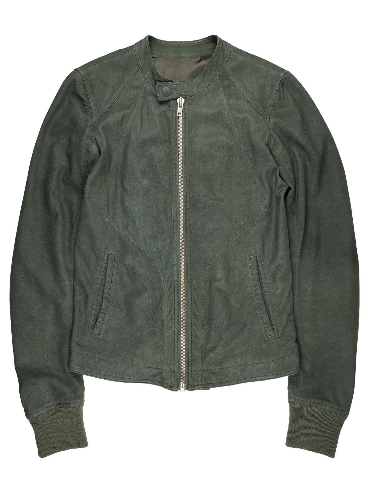 image of Ss16 Rick Owens Cyclops Intarsia Lamb Leather Jacket in Green, Men's (Size Small)