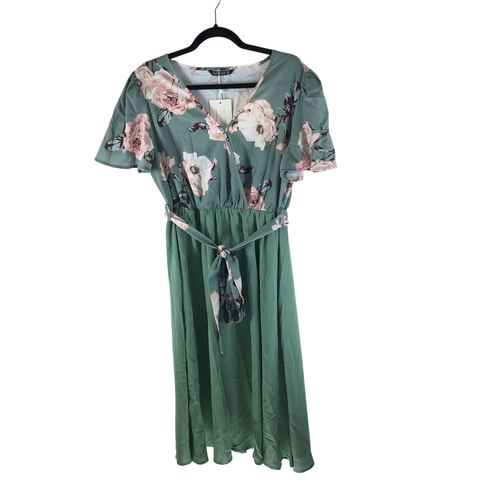 Other Bloomchic Dress Belted Surplice Neckline A Line Green Floral Size L / US 10 / IT 46 - 1 Thumbnail