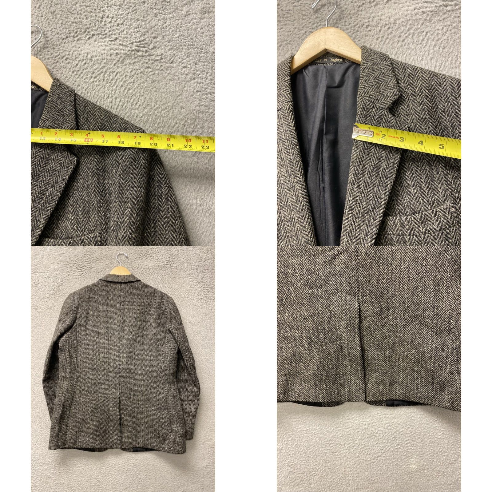 Harris Tweed VINTAGE Harris Tweed Blazer Men’s 42 Grey Wool Herringbone Notch Lapel Single-Breasted 2-Button Front Size 42R - 8 Thumbnail