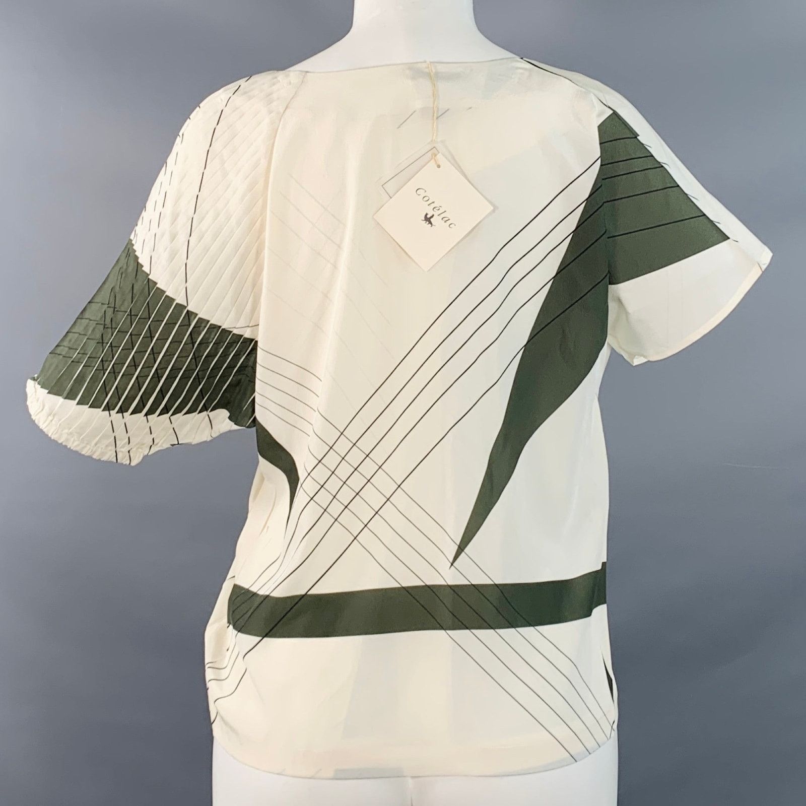 Cotelac COTELAC Cream Green Polyester Stripe Pleated Top Size XS / US 0-2 / IT 36-38 - 4 Thumbnail