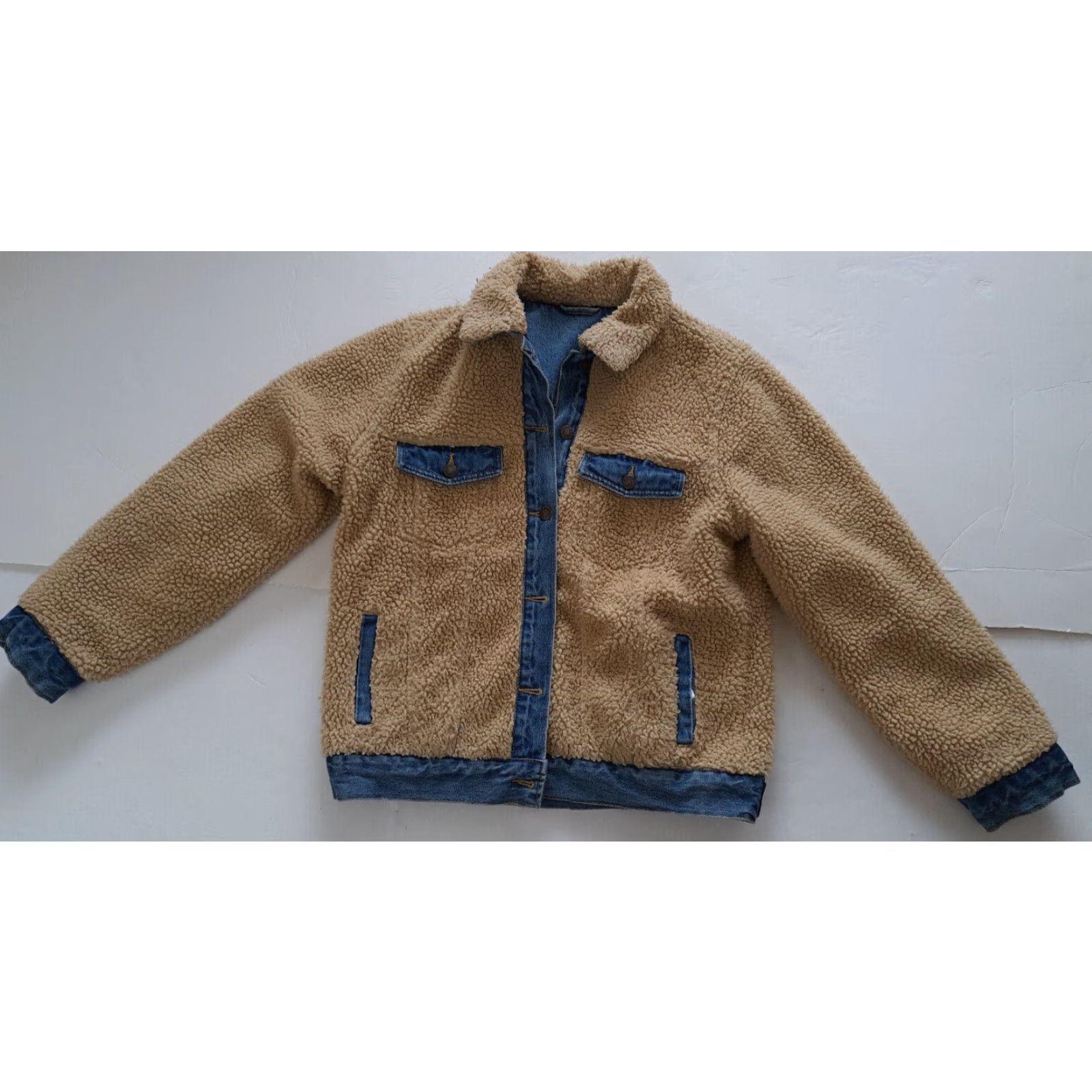 Forever 21 FOREVER 21 Jacket Women Bomber 90s Reversible Faux Fur Blue Size M Full Button Casual All Seasons Size 32" / US 10 / IT 46 - 2 Thumbnail