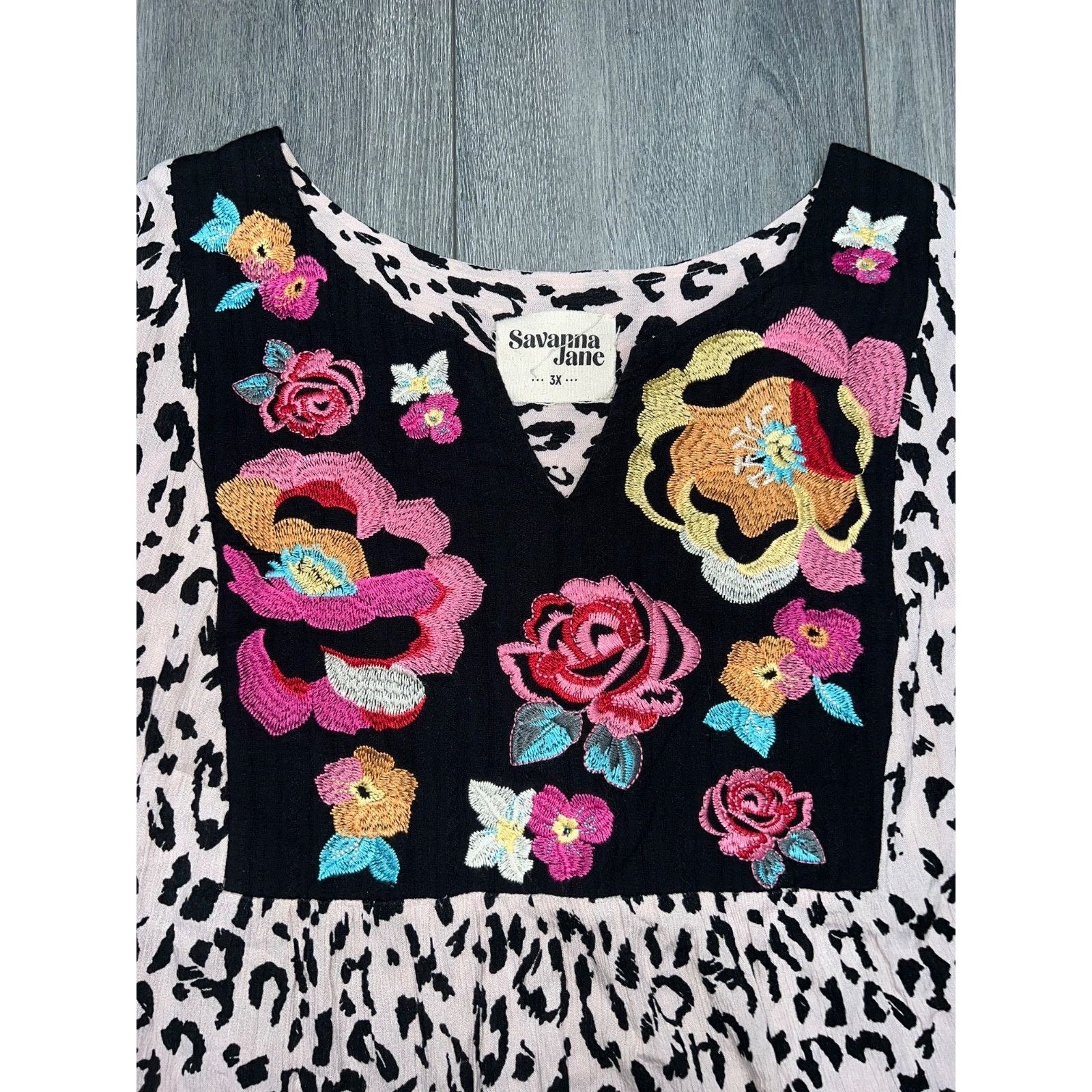 & Other Stories Savanna Jane Embroidered Cotton Leopard Blouse 3X A003183 Size 3XL / US 20-22 - 2 Thumbnail