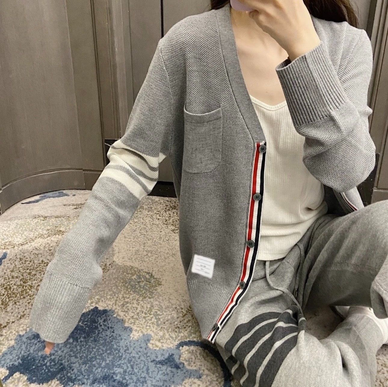 Thom Browne Thom Browne Gray Stripe Knit Sweatpants Size US 31 - 7 Thumbnail