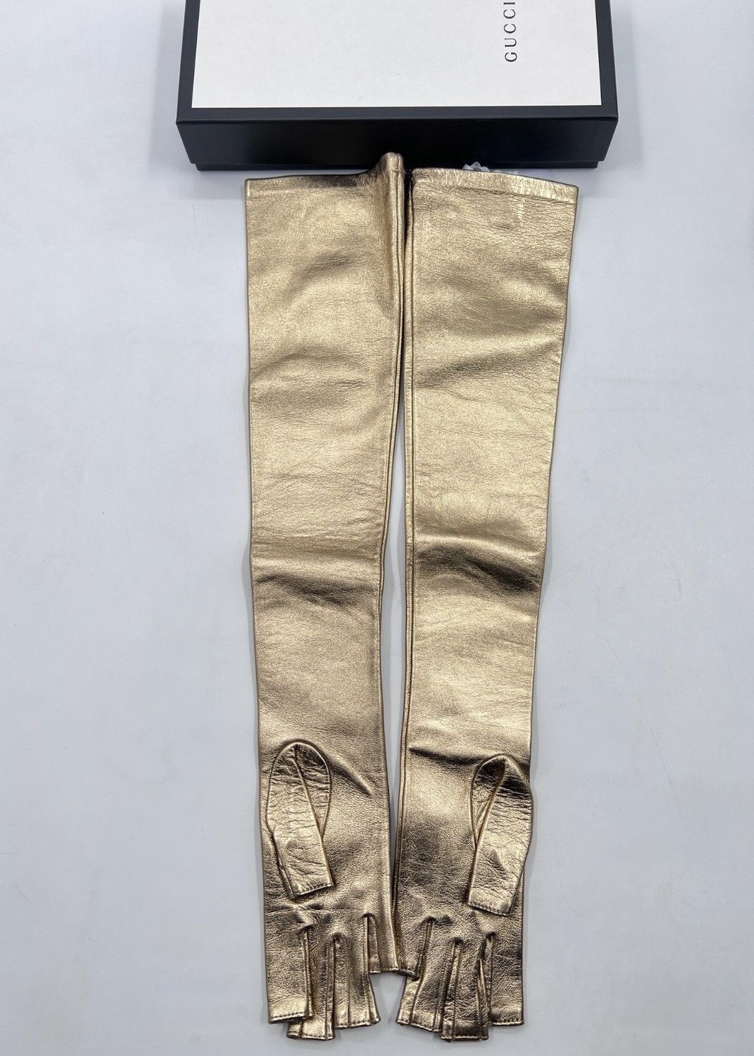 Gucci Gucci Fingerless length Leather Gloves In Gold Size ONE SIZE - 3 Thumbnail