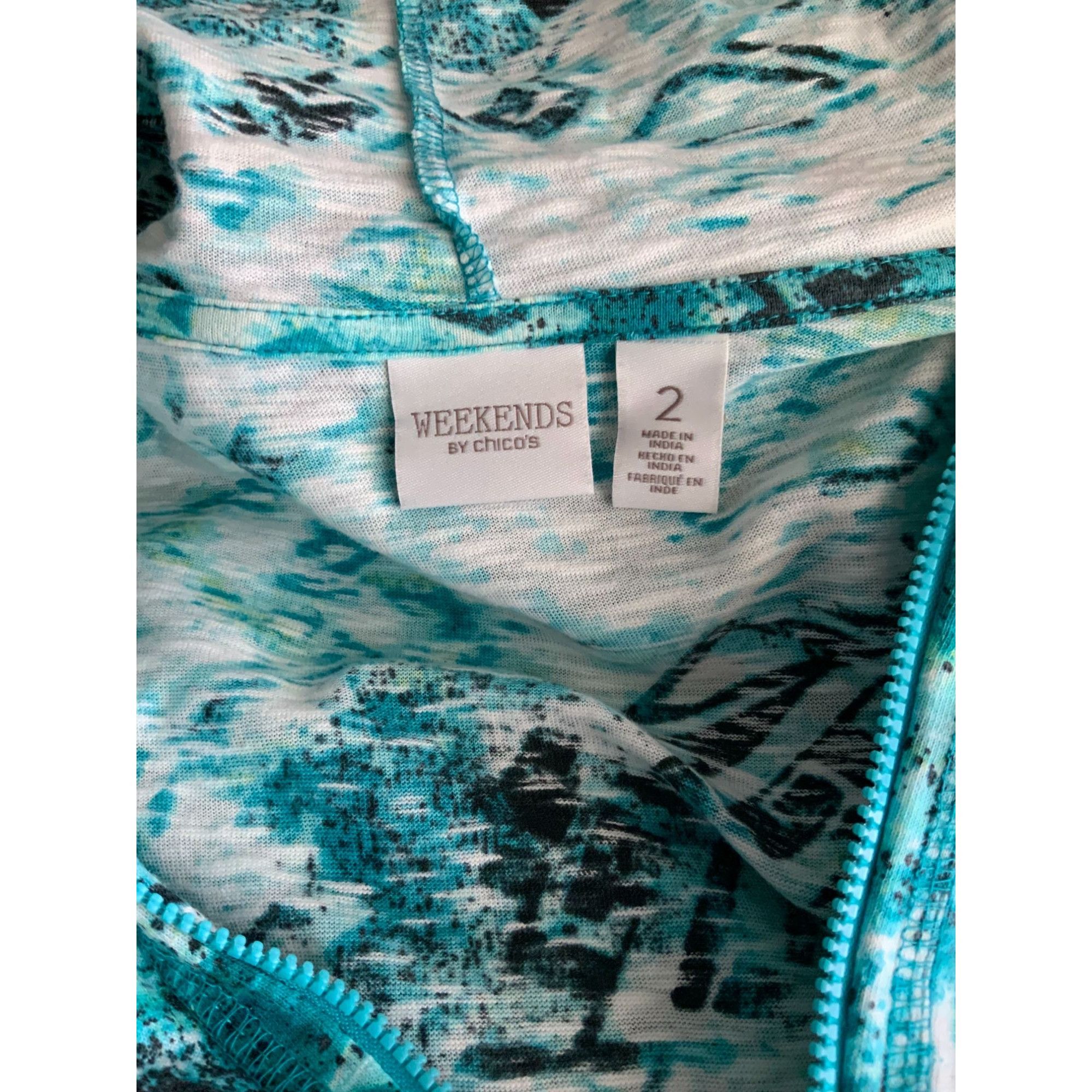 Chicos Chicos Womens Turquoise Lightweight Hooded Jacket Large Size L / US 10 / IT 46 - 3 Thumbnail