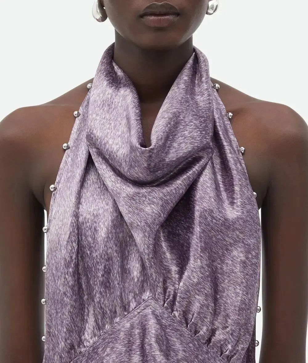 Bottega Veneta o1n1vont1225 Beaded Cupro Midi Dress in Lilac Size XS / US 0-2 / IT 36-38 - 4 Thumbnail