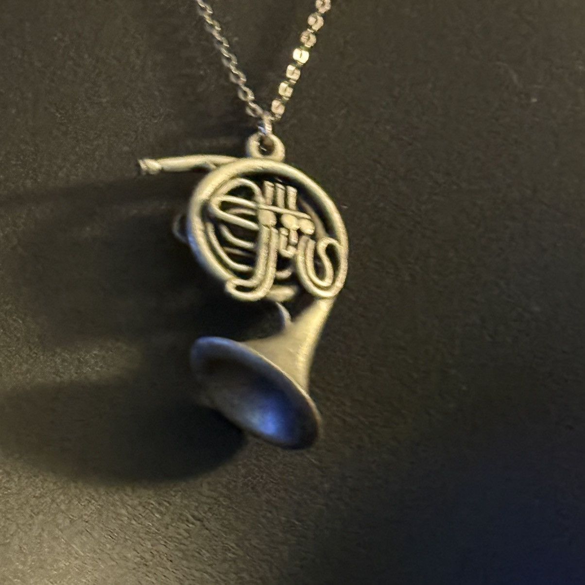 Vintage Vintage silver tone pewter French horn pendant necklace Size ONE SIZE - 4 Thumbnail