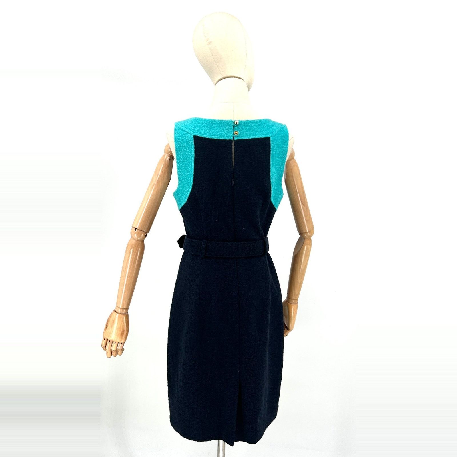 MILLY Teal Navy Colorblock Satin Lined Pencil Dress Size M / US 6-8 / IT 42-44 - 4 Thumbnail