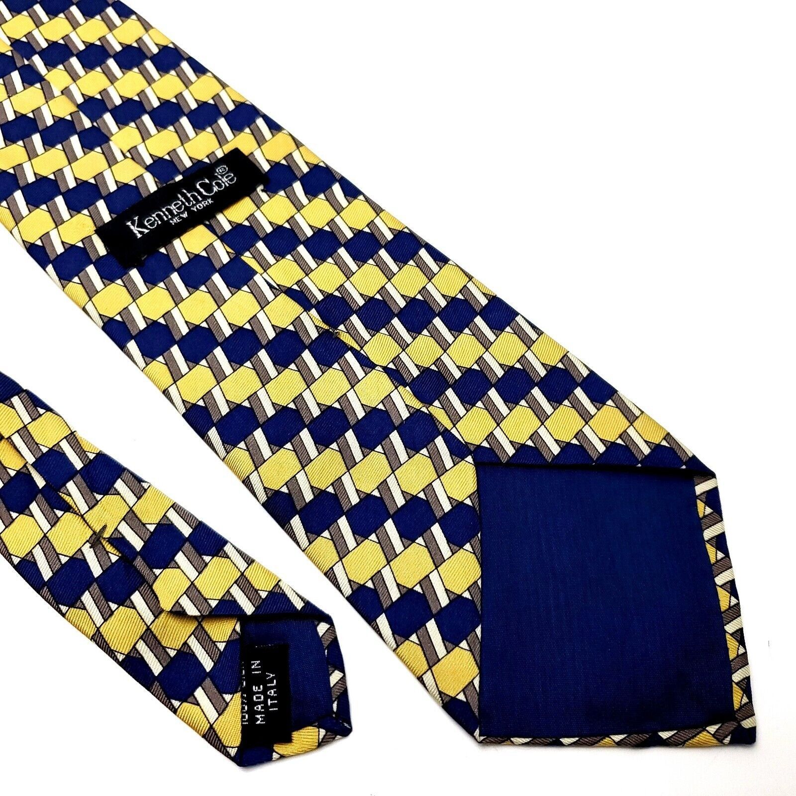 Kenneth Cole Kenneth Cole Silk Tie Yellow Blue Geometric Print Wide Size ONE SIZE - 5 Thumbnail