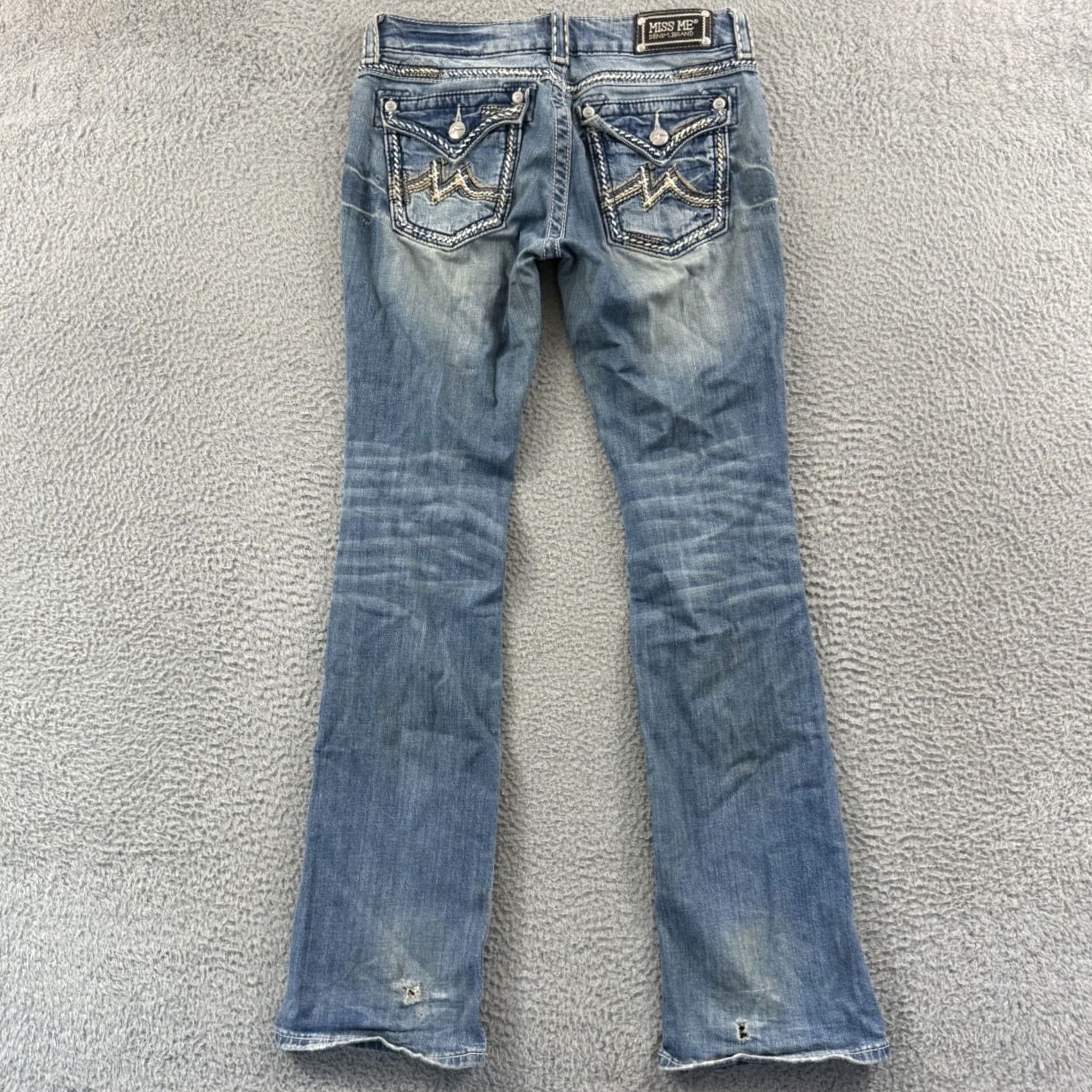 Miss Me Miss Me Jeans Womens 29 Blue Mid Rise Distressed Embellished Bootcut Cowboy Pattern Western 33in Inseam Size 29" - 6 Thumbnail