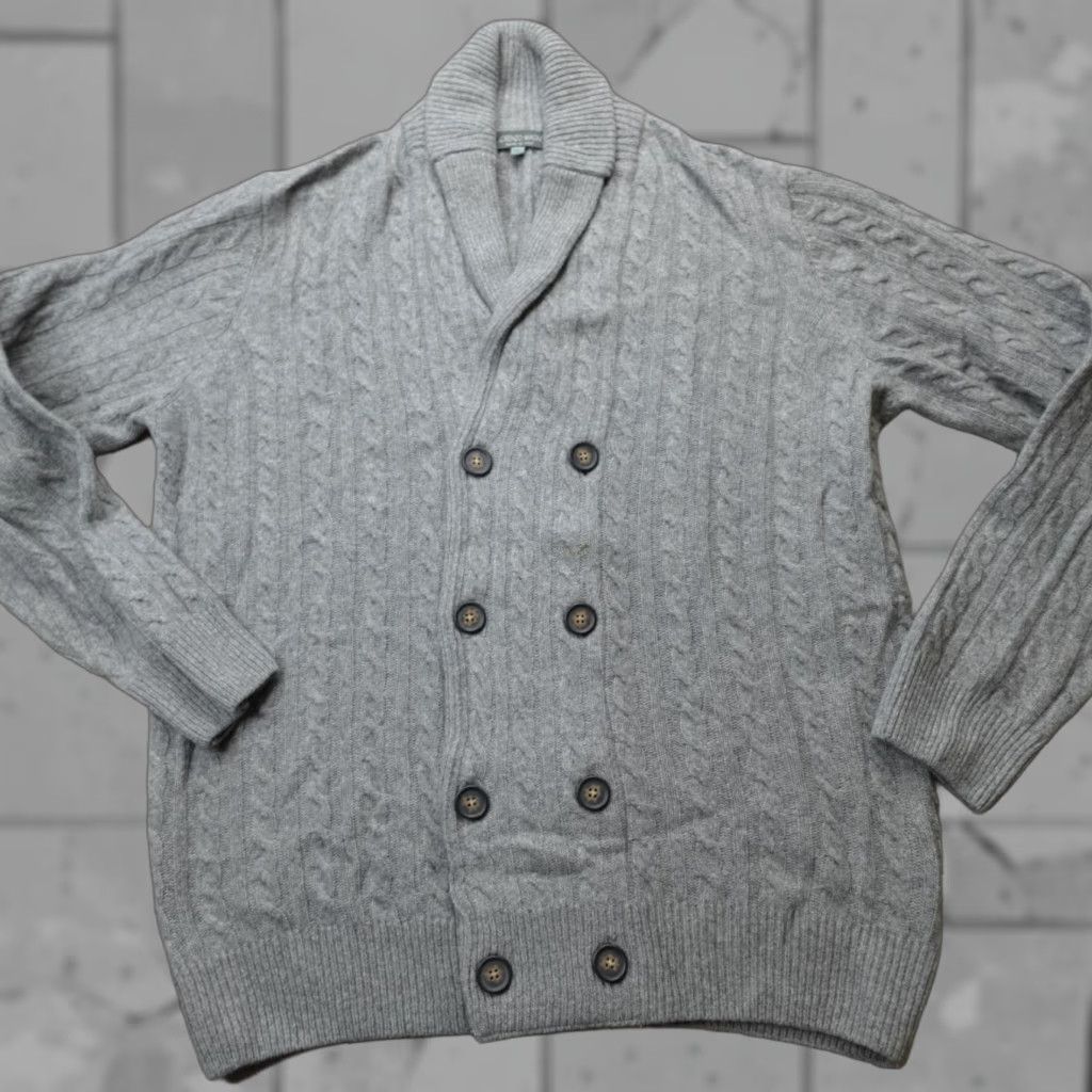 Vintage VINTAGE Lorenzo Magni Sweater XL Gray Shawl Cardigan Wool Nylon Made in Italy Mens Gray XL Cardigan Wool Nylon Geometric 80s 90s Size US XL / EU 56 / 4 - 1 Thumbnail