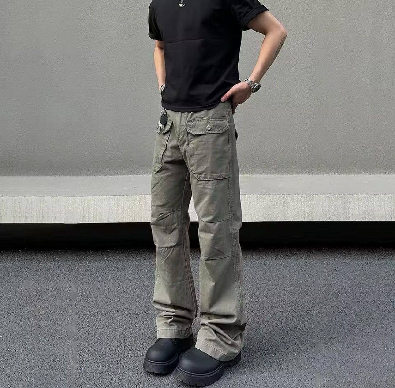 Designer × Other Streetwear Design Pocket Punk Loose Straight Cargo Pants Size US 35 - 4 Thumbnail