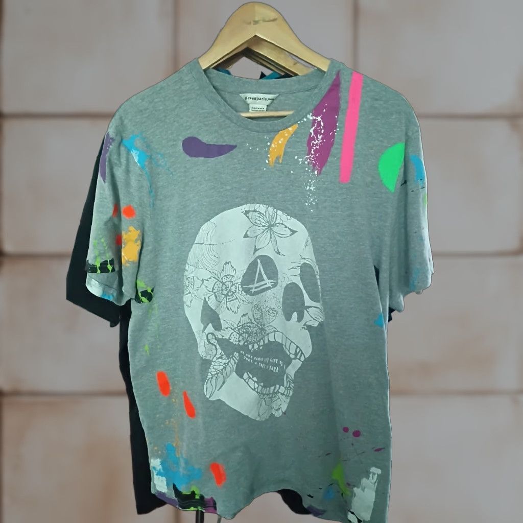 Eleven Paris Eleven Paris Punk T-shirt Skull Paint Canvas Made In India Gray XL Men Short Sleeve T-Shirt Canvas Punk Skull 2000s hype Size US XL / EU 56 / 4 - 1 Thumbnail