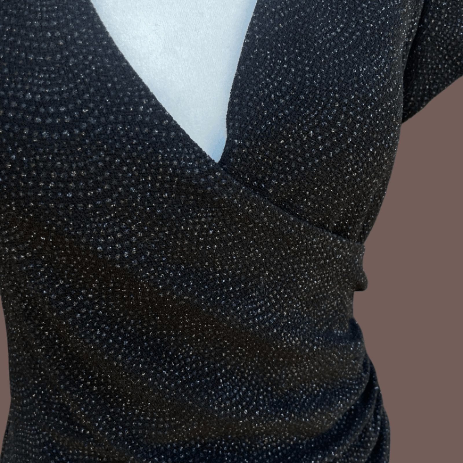 Vintage VTG 80s Wrap Top | Cachet Glitter Black USA Made Size M / US 6-8 / IT 42-44 - 3 Thumbnail
