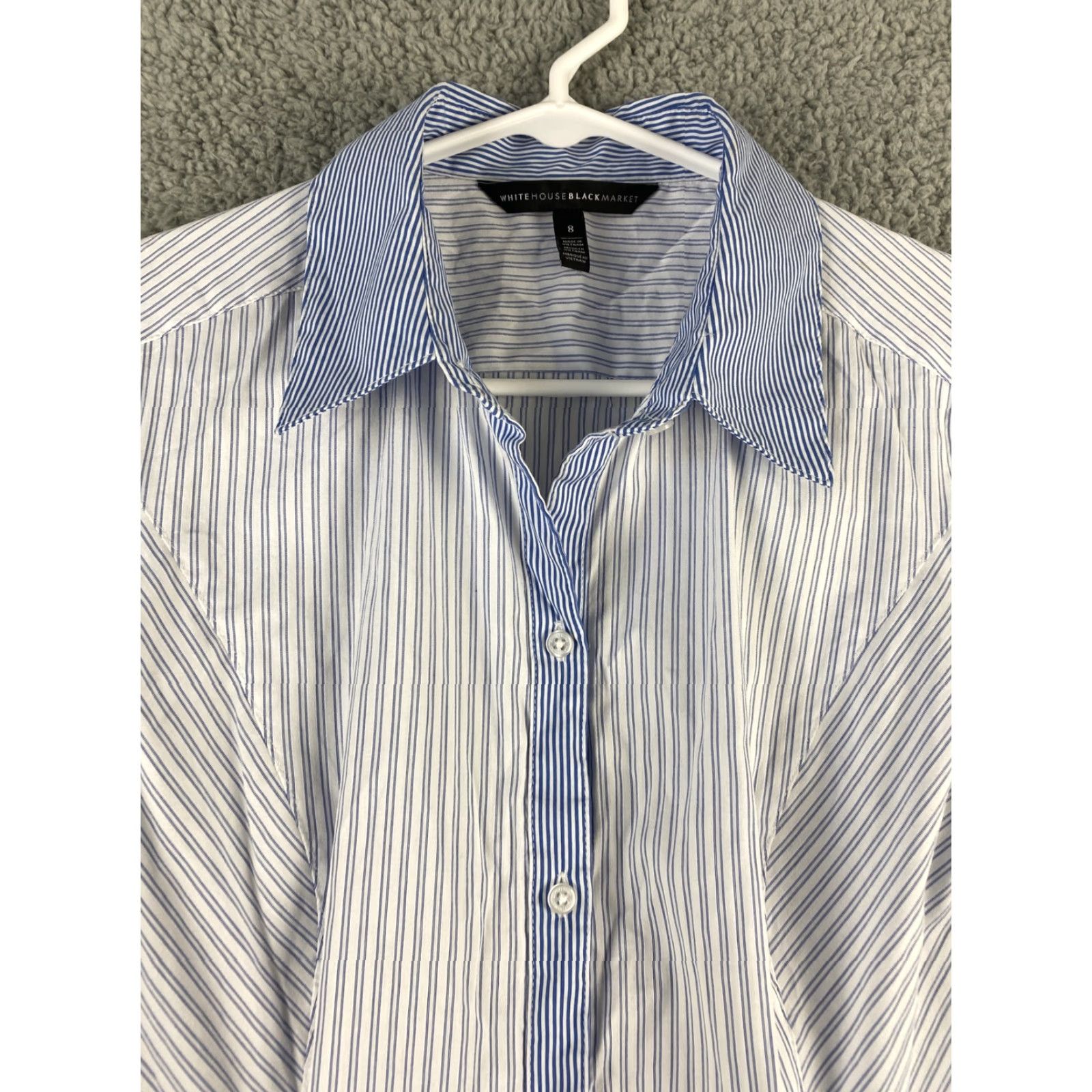 White House Black Market White House Black Market Women's Shirt Size 8 Collared Button-Up Long Sleeve Cotton Nylon Spandex Blue White Stripes Business Wear Size M / US 6-8 / IT 42-44 - 4 Thumbnail