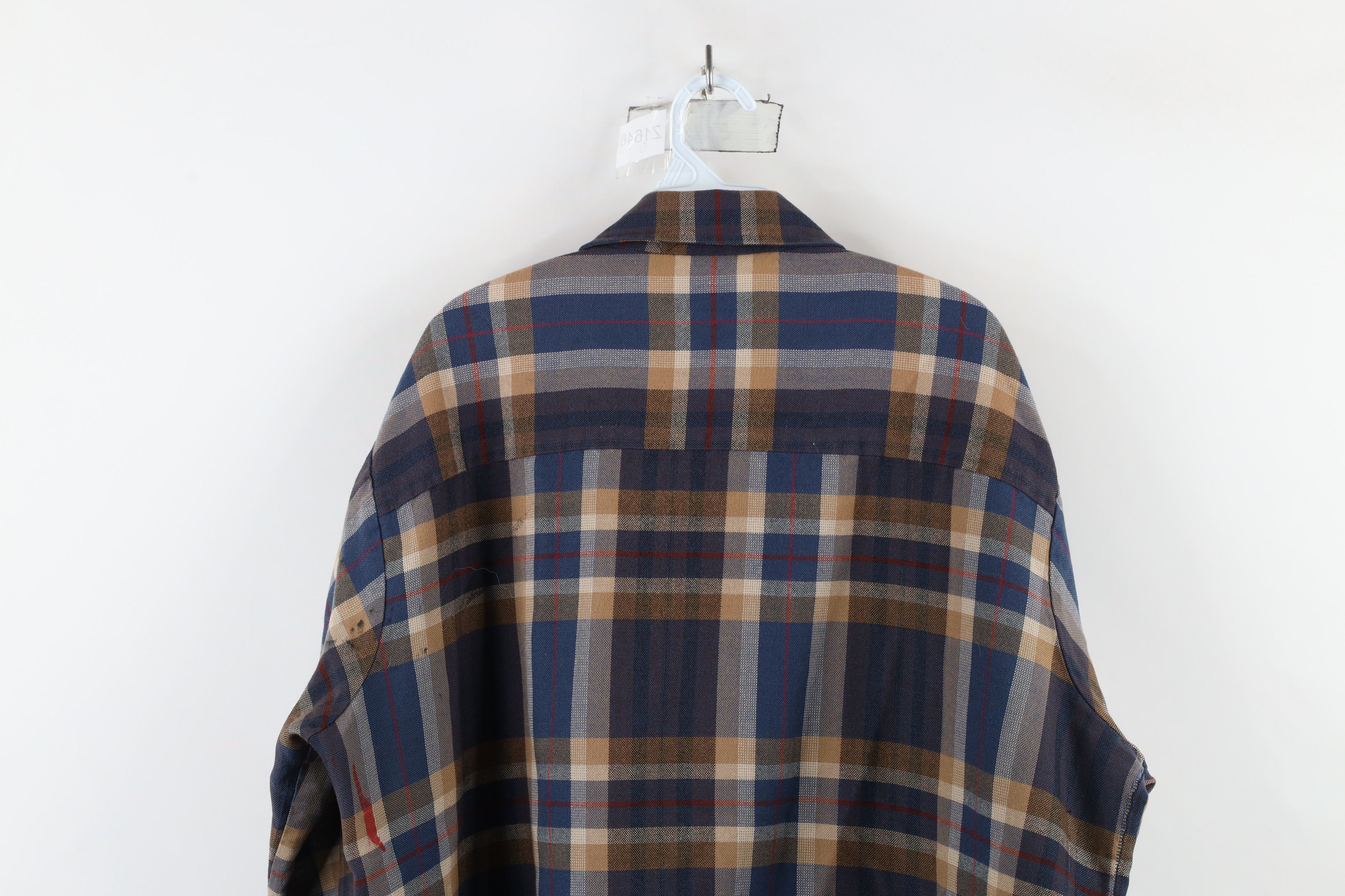 Vintage Vintage 70s 80s Distressed Knit Collared Button Shirt Plaid Size US XXL / EU 58 / 5 - 15 Thumbnail