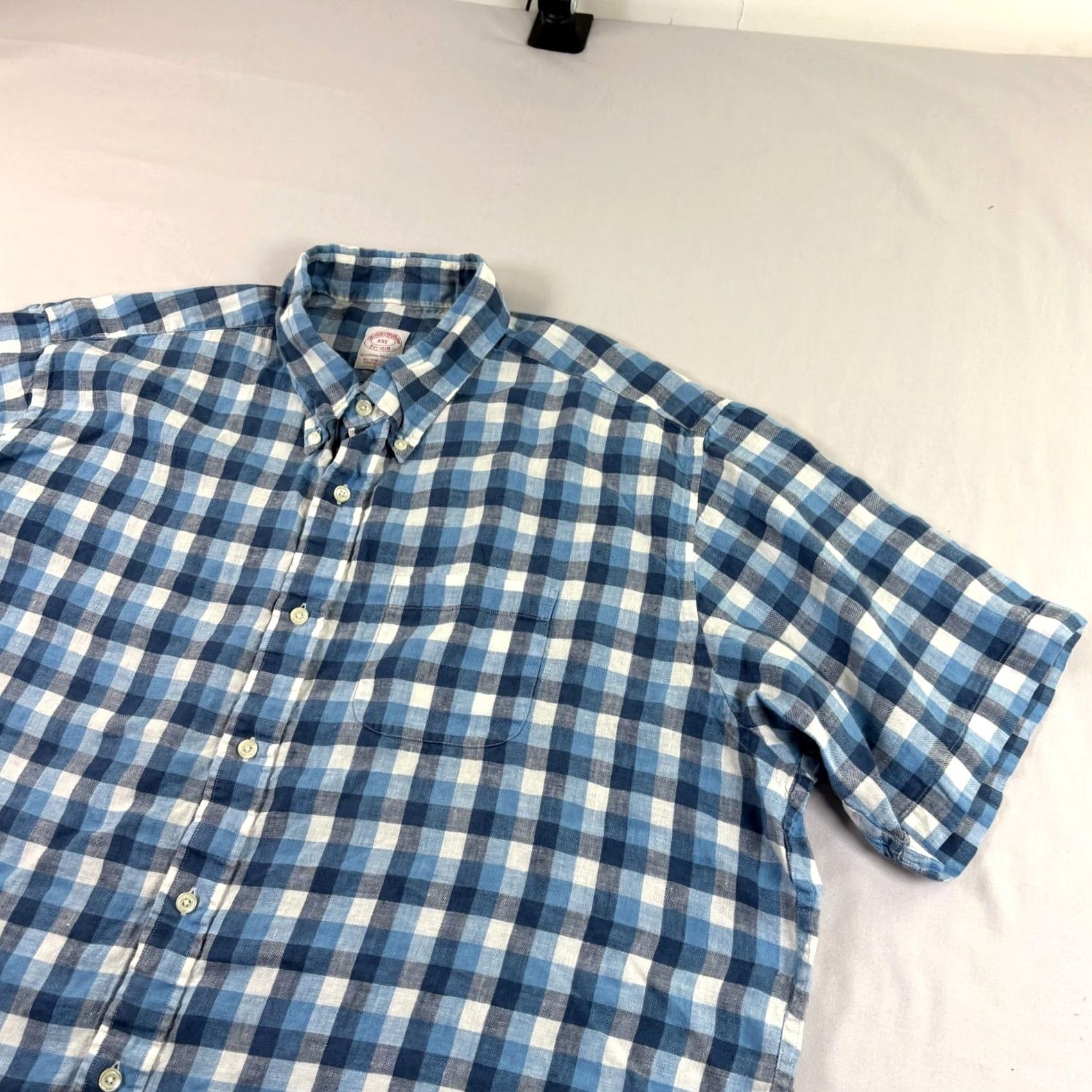 Brooks Brothers Brooks Brothers Linen Shirt Mens 2XL Blue Plaid Button-Up Short Sleeve Beach Shirt Size US XXL / EU 58 / 5 - 2 Thumbnail