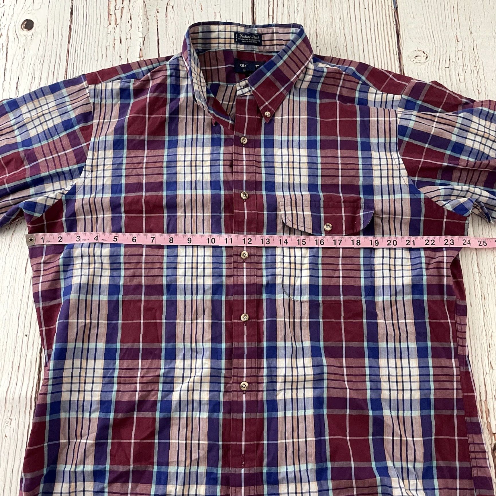 Gant GANT Shirt Button-Up Long Sleeve Plaid Mens XL Maroon Blue Button Front Size US XL / EU 56 / 4 - 4 Thumbnail