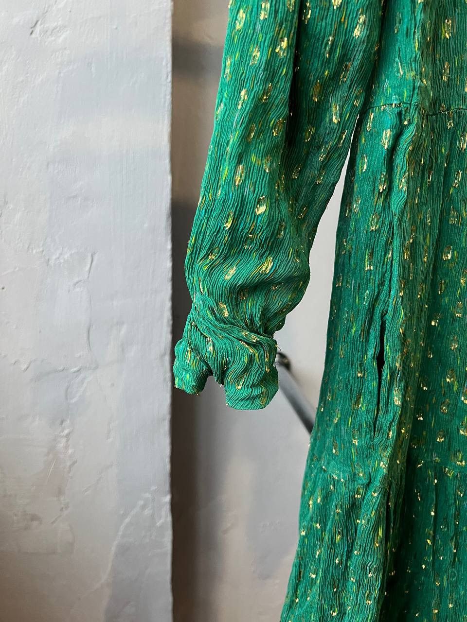 SEZANE PARIS AVEC AMOUR SILK GREEN GOLD EDITION DRESS SZ 40