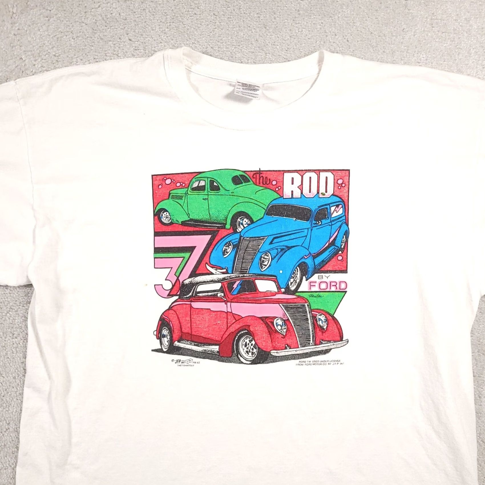 Gildan VINTAGE The Rod By Ford Classic Cars T Shirt Mens XL Graphic Hot Rod Shirt Mens XL White Cotton Jersey Gildan Cars 80s? Size US XL / EU 56 / 4 - 3 Thumbnail