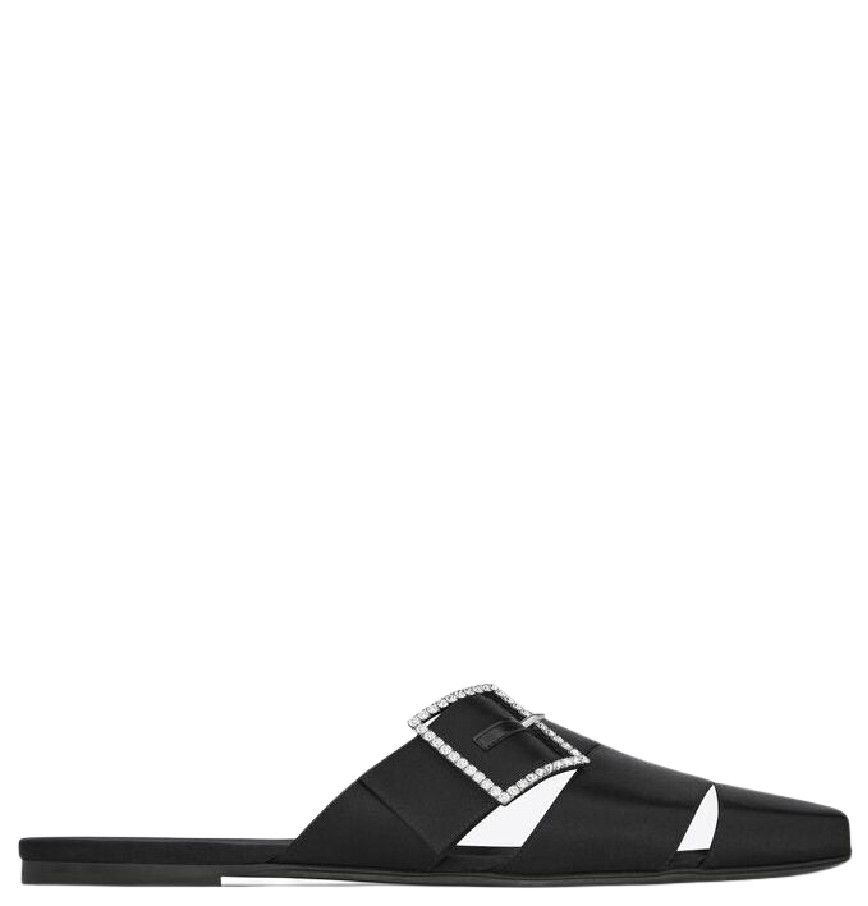 Saint Laurent Jacques Flat Mules In Crepe Satin 'Black'