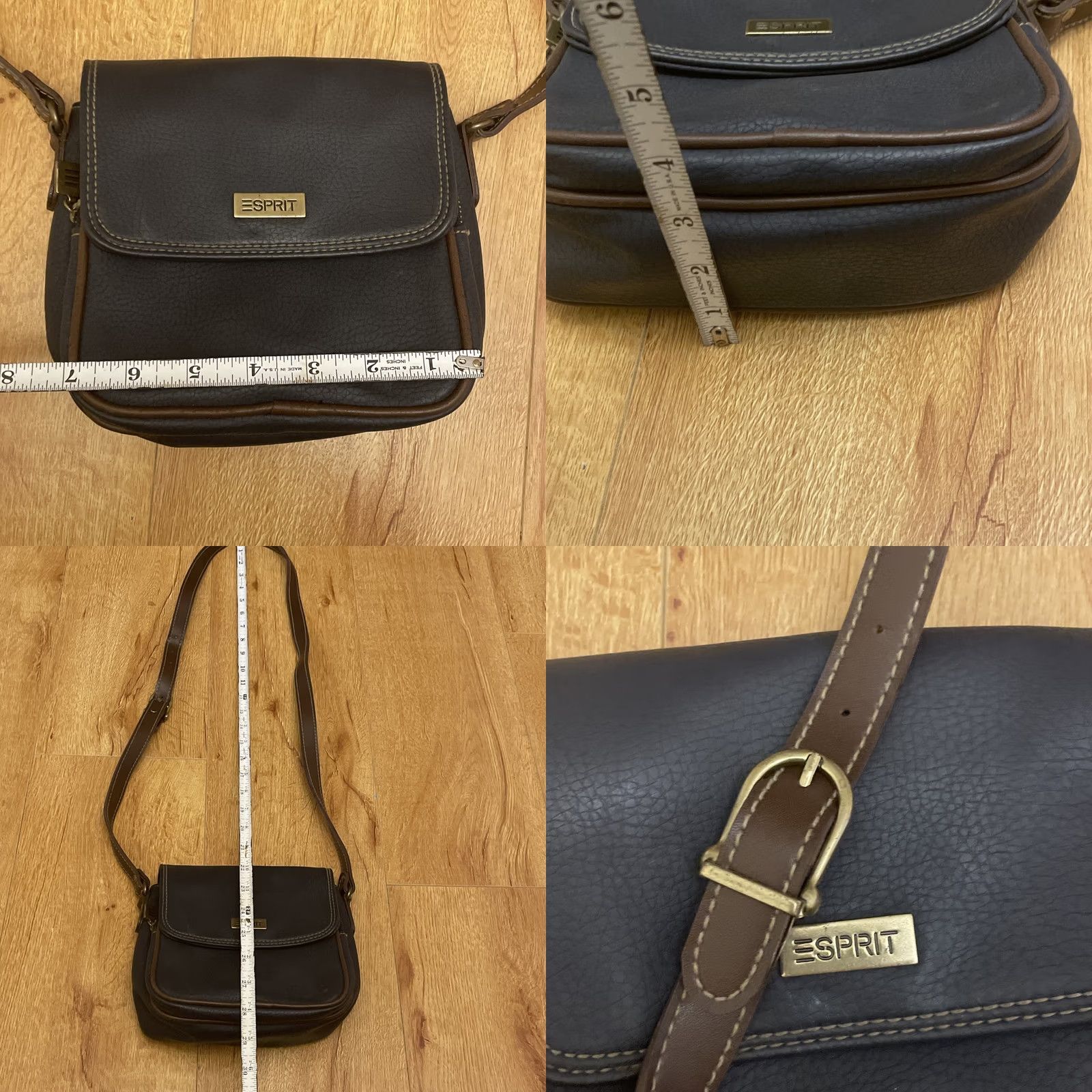 Esprit VINTAGE Esprit Crossbody Bag Small Navy Blue Brown Trim Vinyl Faux Leather 80s 90s City Retro Designer Womens Size ONE SIZE - 8 Thumbnail