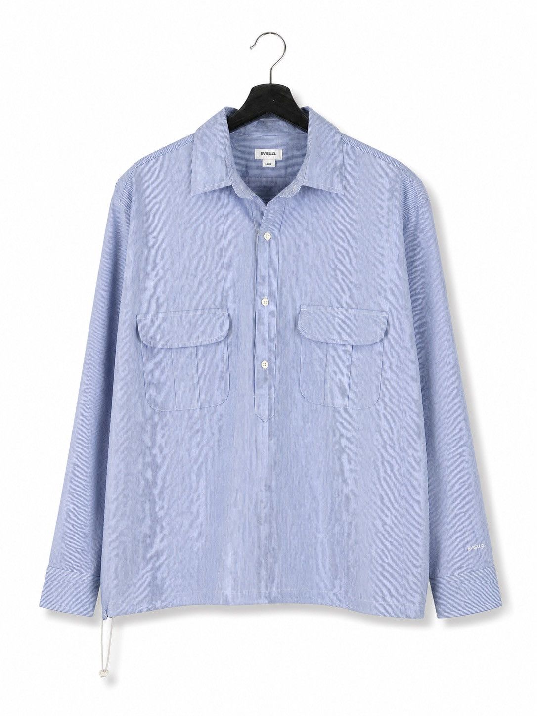 Japanese Brand Evistud Blue Stripe Pullover Shirt Jacket Double Pocket Size US L / EU 52-54 / 3 - 1 Thumbnail