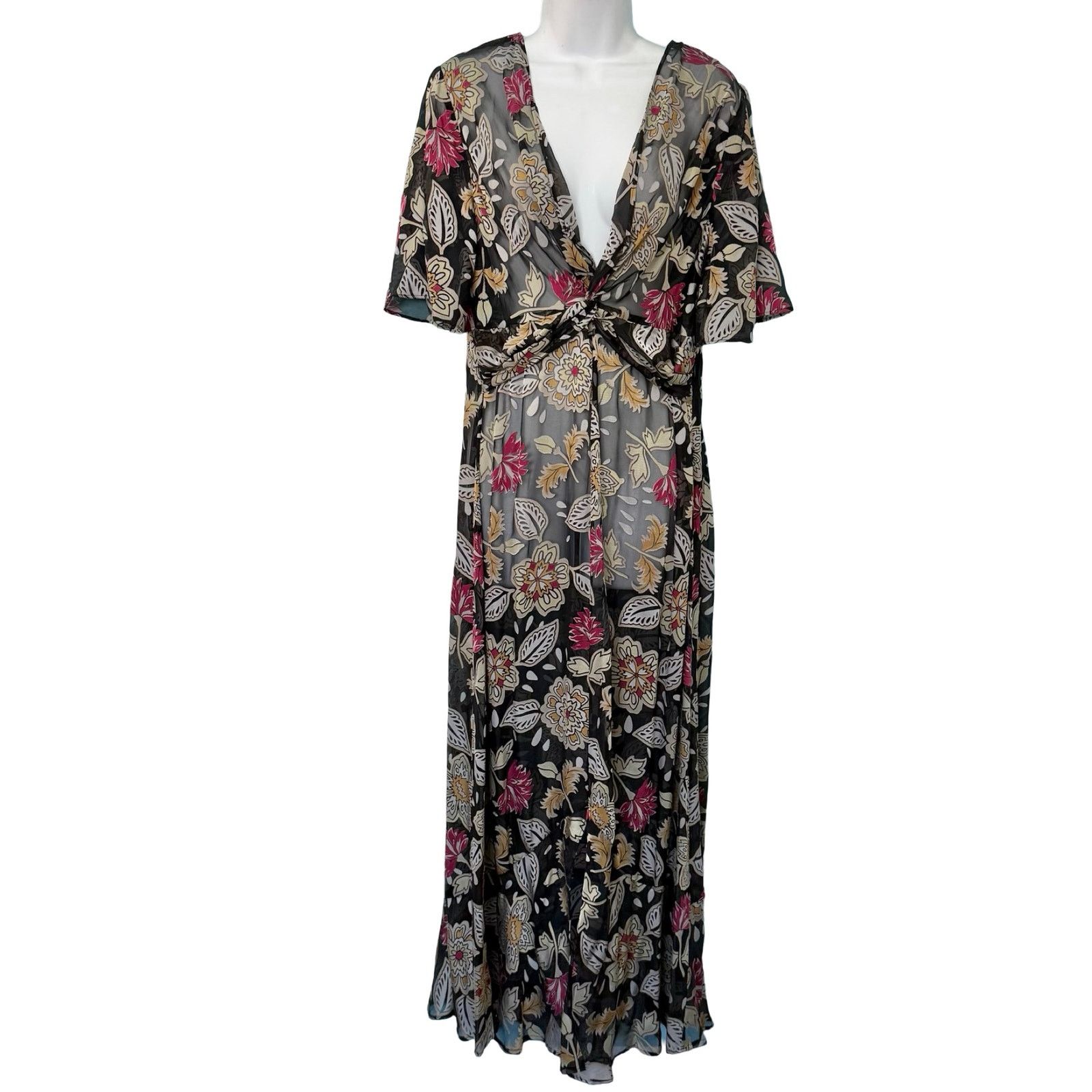 Rag & Bone Rag & Bone Black Floral Sheer V-Neck Maxi Dress S NO LINING Size S / US 4 / IT 40 - 1 Thumbnail