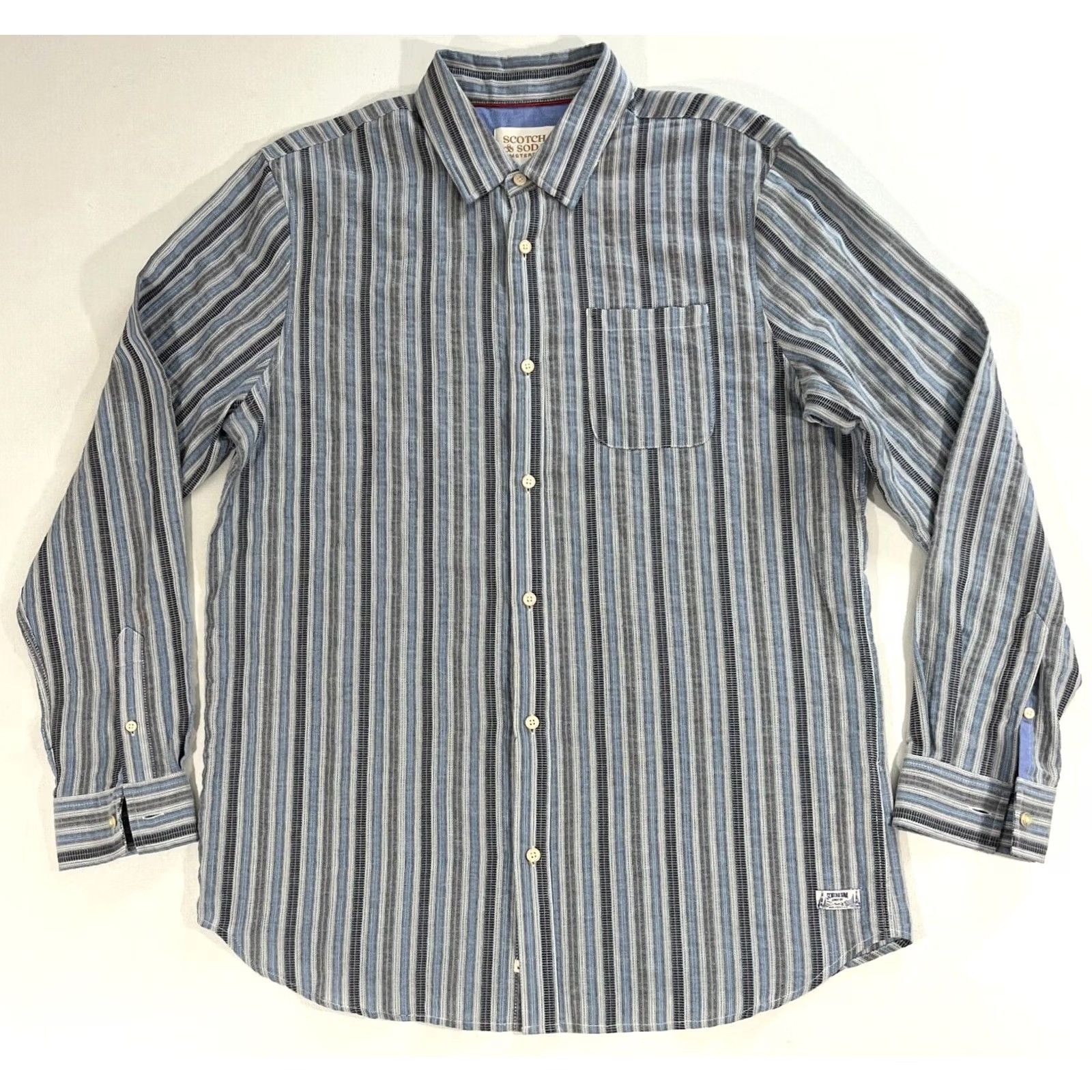 Scotch & Soda SCOTCH & SODA Men’s Lightweight Dobby Stripe Button-Up Shirt - Multicolor Cotton, Size L, NWT, Casual, Long Sleeve, Collared, Pockets, Regular Fit Size US L / EU 52-54 / 3 - 2 Thumbnail