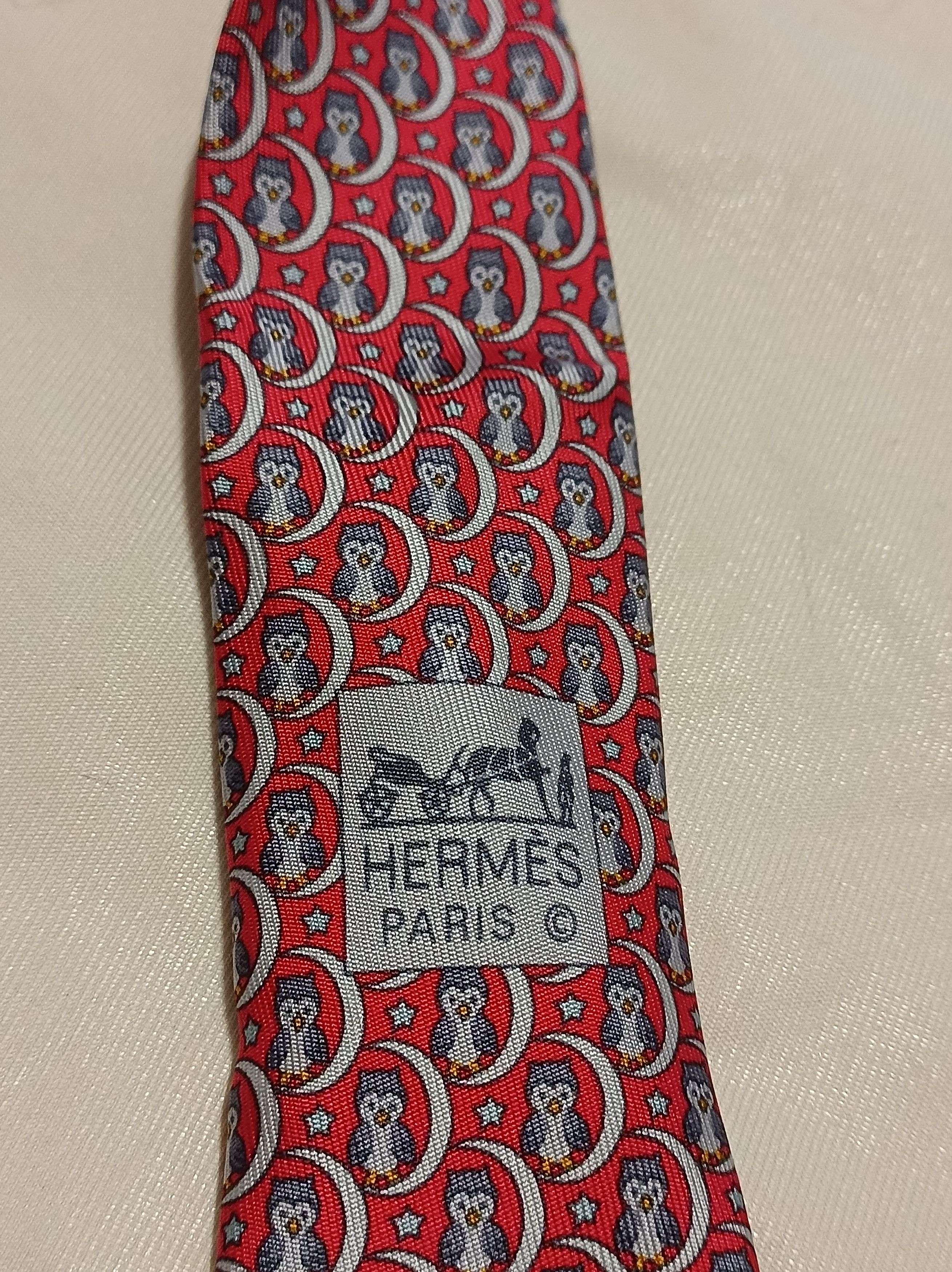 Hermes HERMES Red Owels Twill Silk Mens Necktie Tie 5269 SA Size ONE SIZE - 5 Thumbnail