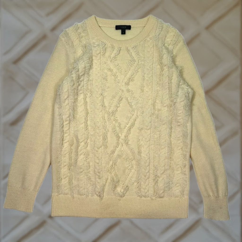 Vintage J Crew Sweater Womens Small Cream Wool Cable knit Crew Neck Size S / US 4 / IT 40 - 1 Thumbnail