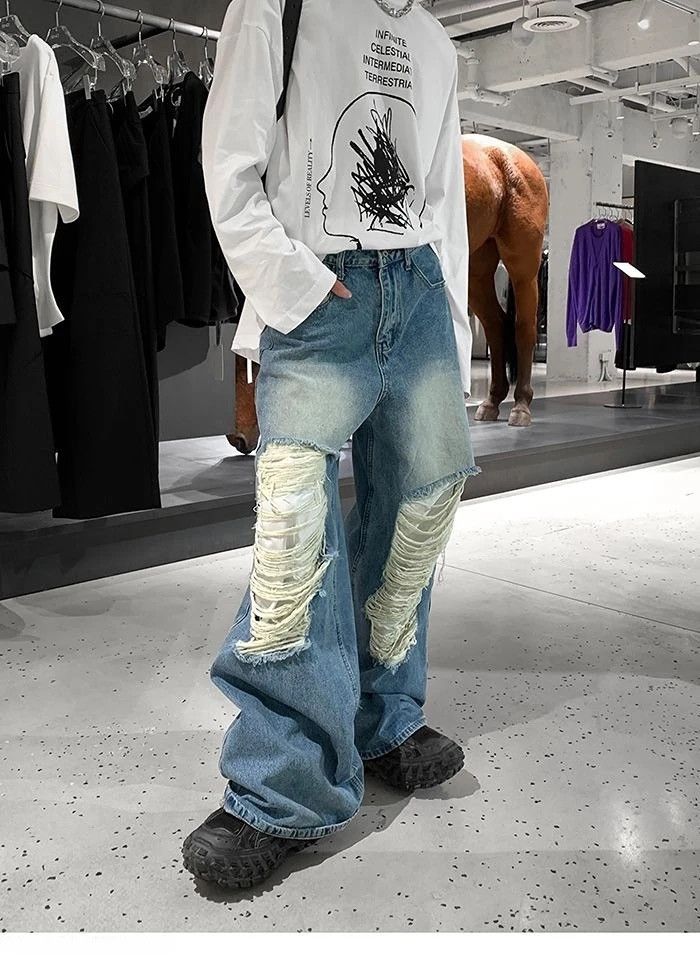 Jean × Vintage Baggy distressed ripped wide leg y2k jeans Size US 34 / EU 50 - 9 Thumbnail