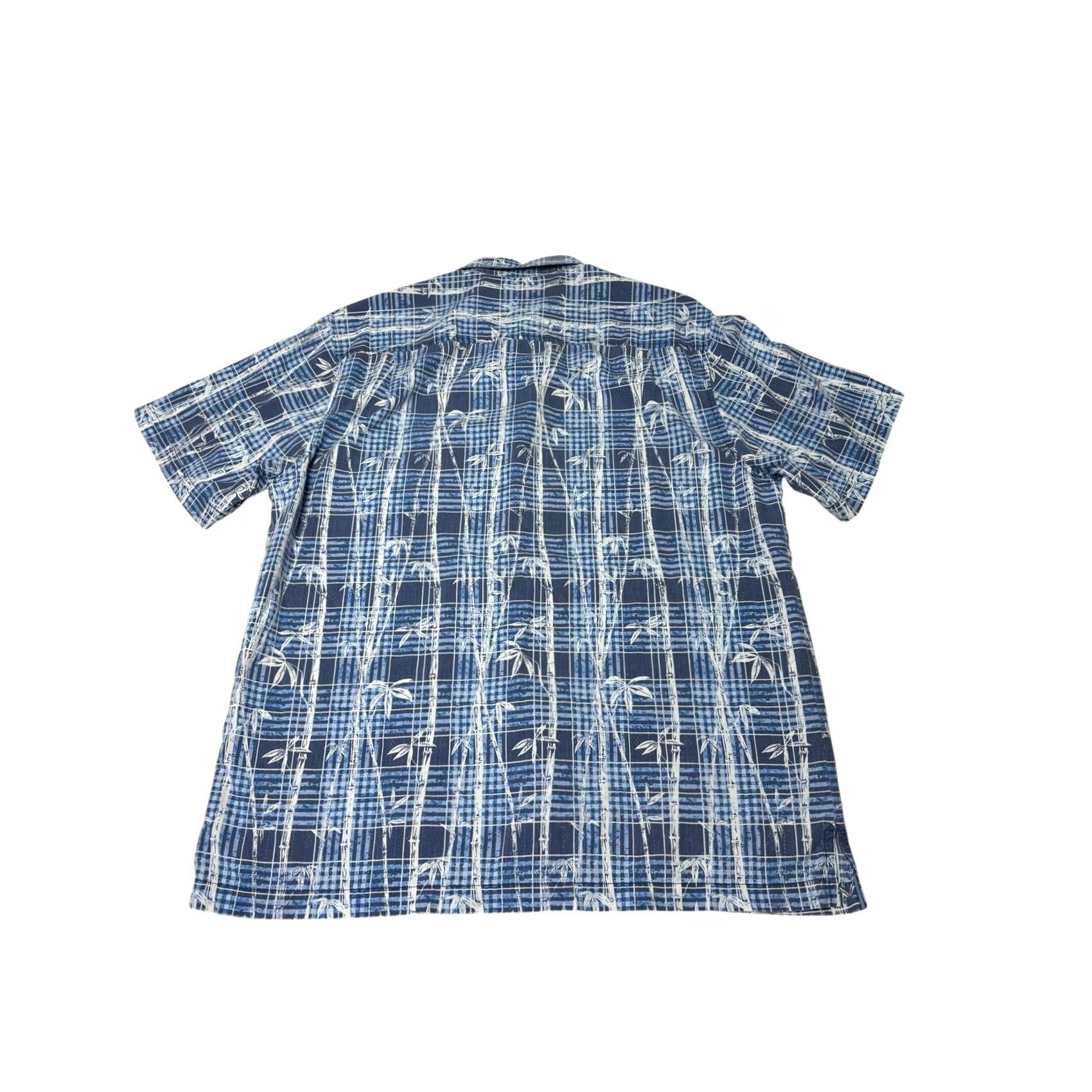 Tommy Bahama Tommy Bahama Mens Large Blue Bamboo Plaid Silk Blend Short Sleeve Button Up Shirt Size US 33 - 6 Thumbnail