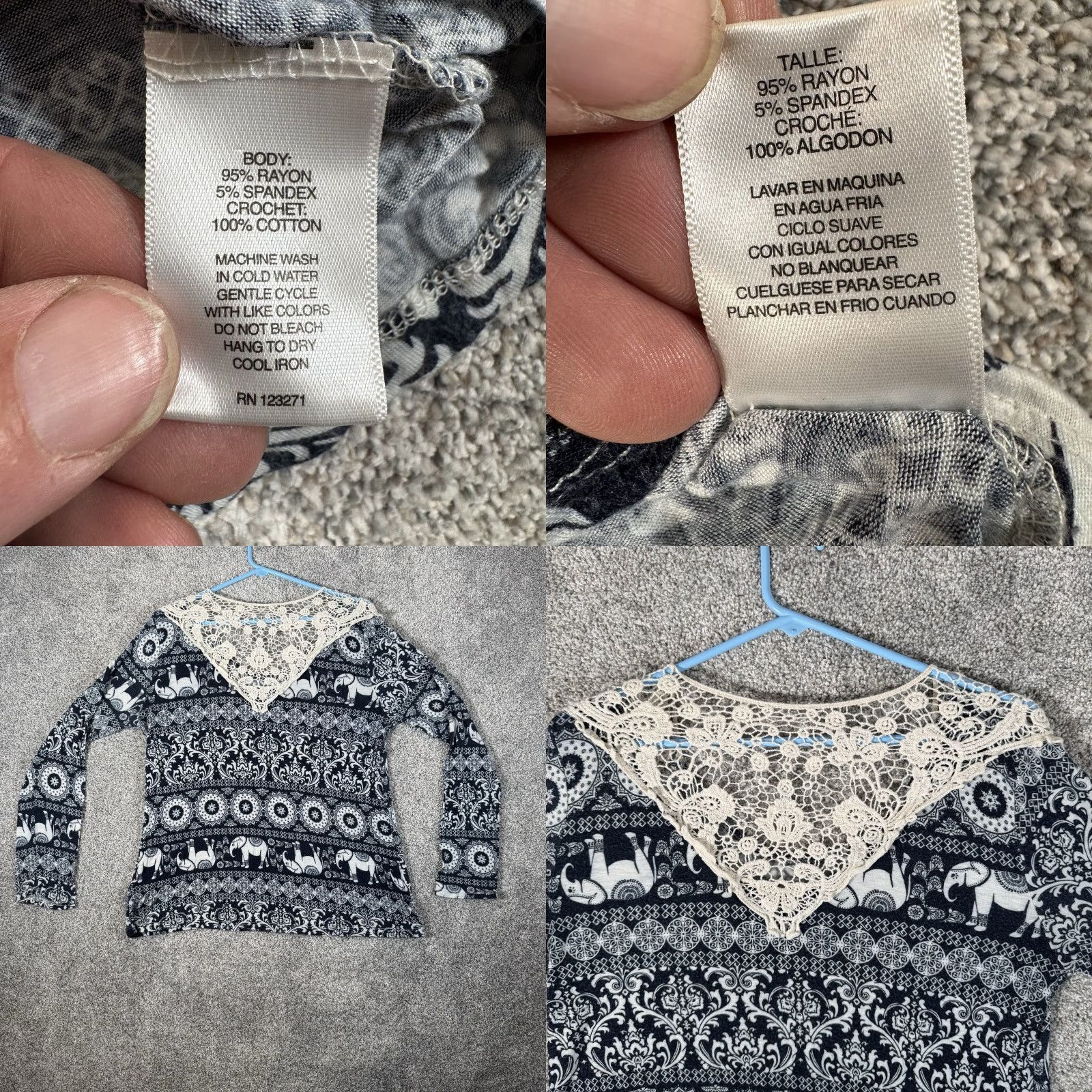 Vintage Wishful Park Blouse L Elephant Boho Lace Crochet Cottagecore Indie Hippie Festival Women Size L / US 10 / IT 46 - 8 Thumbnail