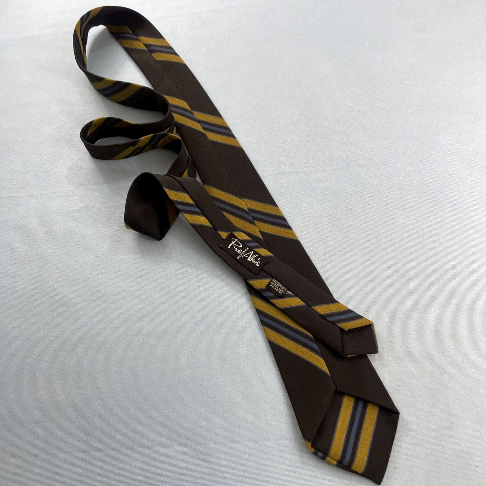 MCM VINTAGE Roos Atkins Wool Dacron Repp Tie MCM Mod Striped Woven Necktie 3x55 Capsule Classic Necktie Charcoal Blue Yellow Mens Tie Size ONE SIZE - 4 Thumbnail