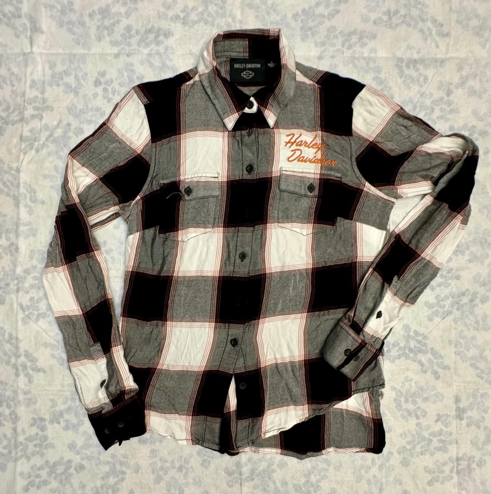 Harley Davidson Harley-Davidson Black and White Plaid Long Sleeve Shirt Size S / US 4 / IT 40 - 1 Thumbnail