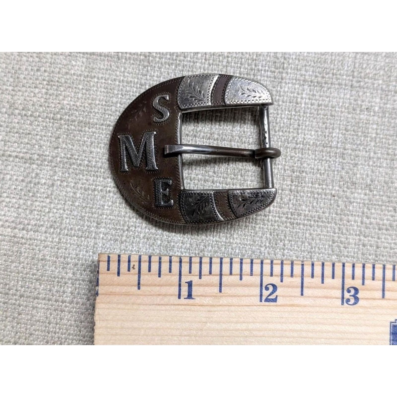 Vintage VINTAGE handmade WESTERN belt buckle set 2PC Engraved Bronze/Silver Men Buckle 2" x 2-1/8" 1" keeper Ranger Jaggar Size ONE SIZE - 6 Thumbnail