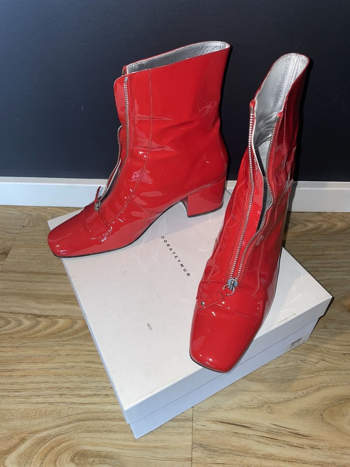DORA TEYMUR DORATEYMUR Candy Apple Red Patent Leather Ankle Boot Size US 11 / IT 41 - 8 Thumbnail