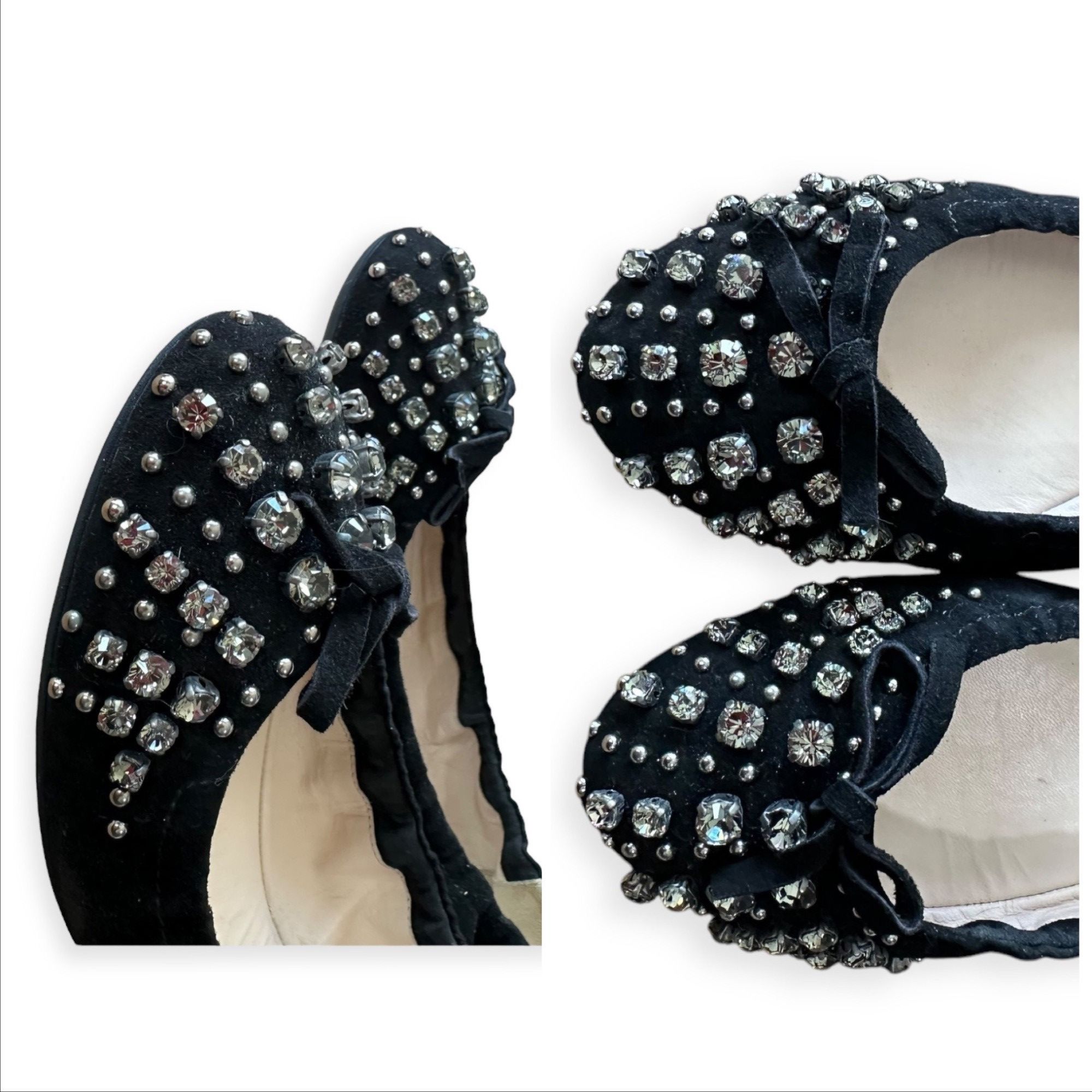 Prada Prada Black Suede Jeweled Ballet Flats, size 39 EU, Original Size US 9 / IT 39 - 9 Thumbnail