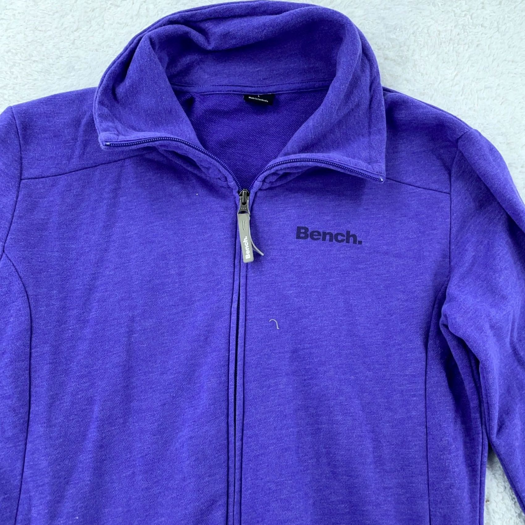 Bench Bench French Terry Sweater Women Large Purple Full Zip Thumb Hole Sleeve Casual Knit Size L / US 10 / IT 46 - 2 Thumbnail