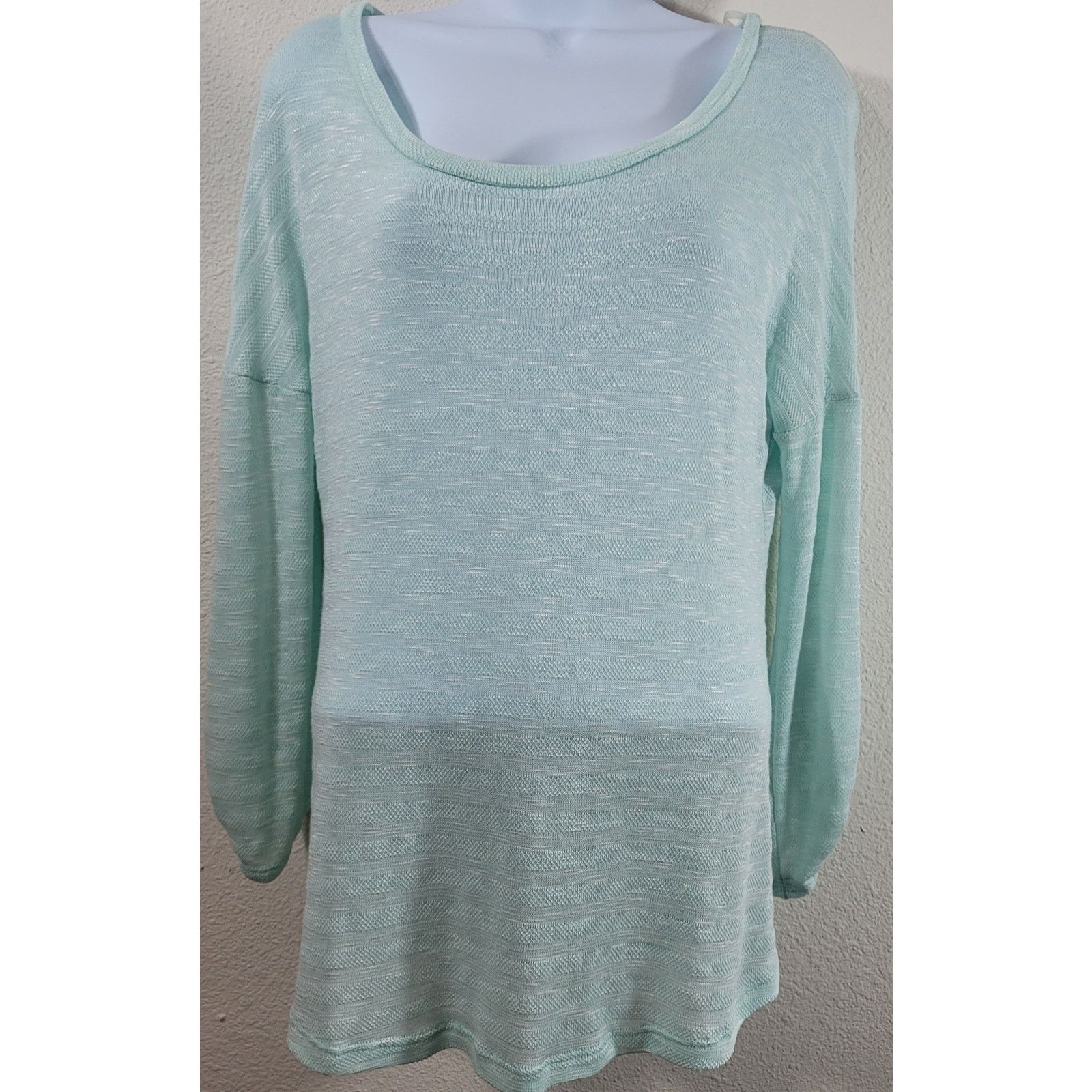Other Cherish Light Green Tight Knit Roll Tab Sleeves Top Large Size L / US 10 / IT 46 - 1 Thumbnail