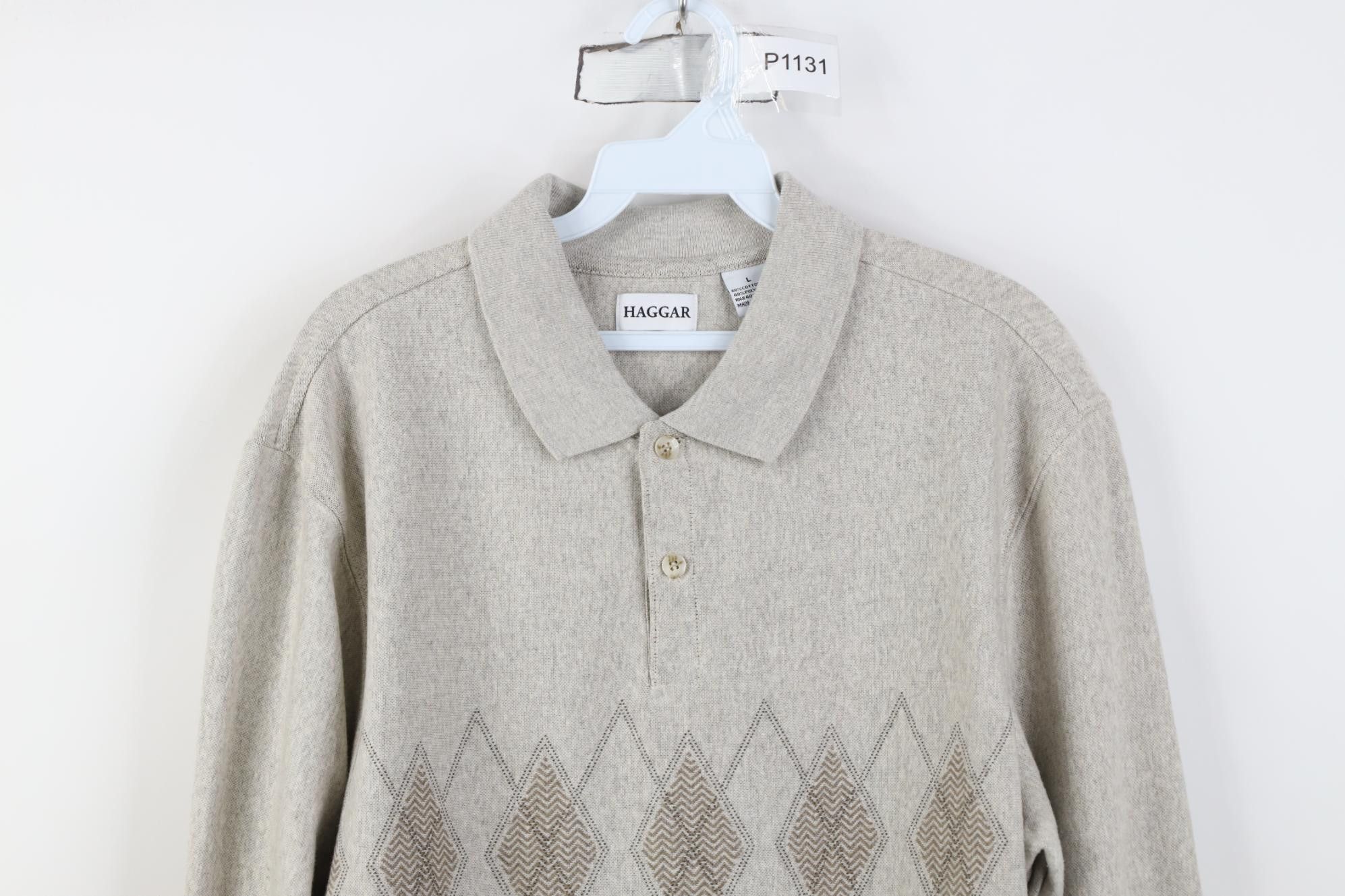 Vintage Vintage 90s Streetwear Diamond Knit Long Sleeve Polo Shirt Size US L / EU 52-54 / 3 - 2 Thumbnail